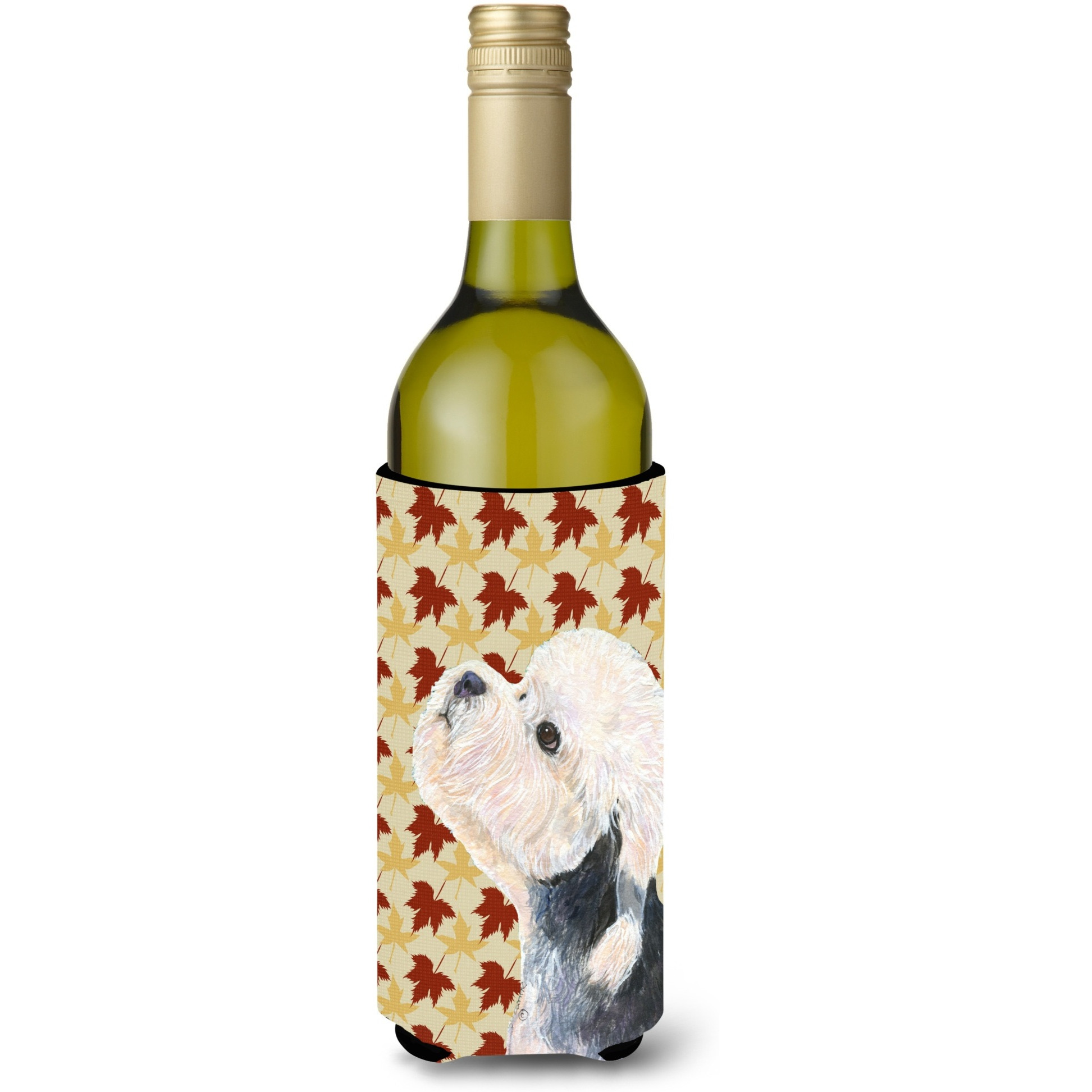 Dandie Dinmont Terrier Fall Leaves Portrait Wine Bottle Beverage Insulator Beverage Insulator Hugger