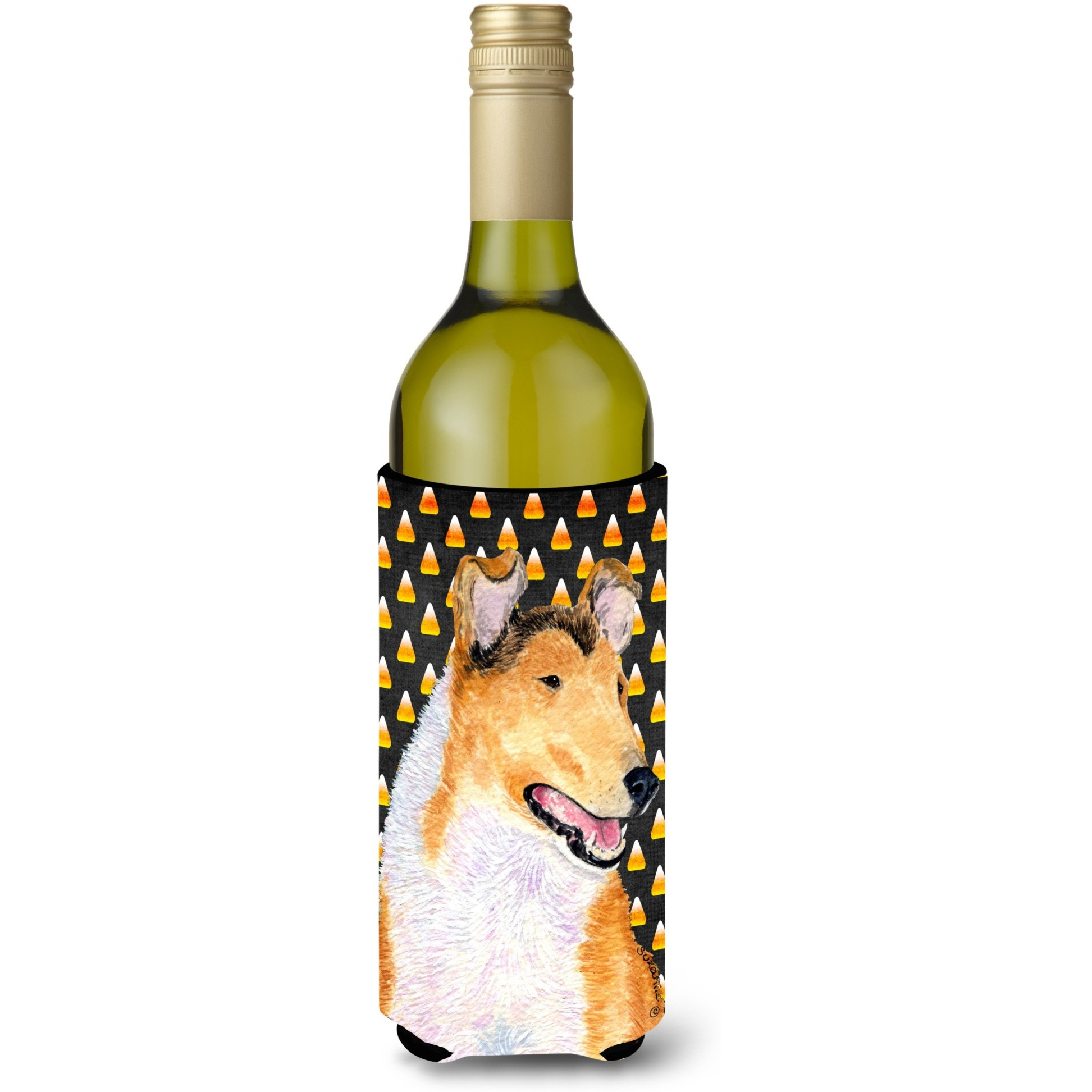 Collie Smooth Candy Corn Halloween Portrait Wine Bottle Beverage Insulator Beverage Insulator Hugger