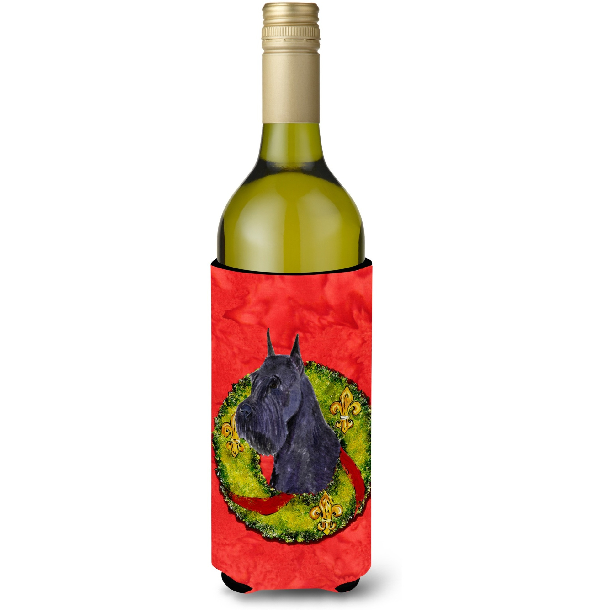 Schnauzer Cristmas Wreath Wine Bottle Beverage Insulator Beverage Insulator Hugger SS4210LITERK