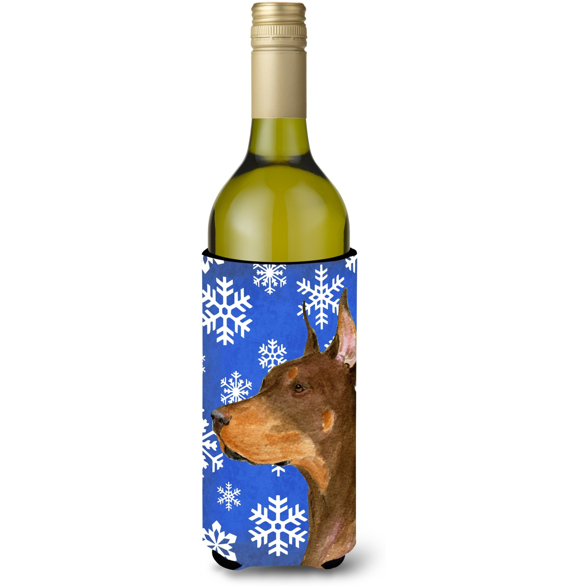 Doberman Winter Snowflakes Holiday Wine Bottle Beverage Insulator Beverage Insulator Hugger SS4606LITERK