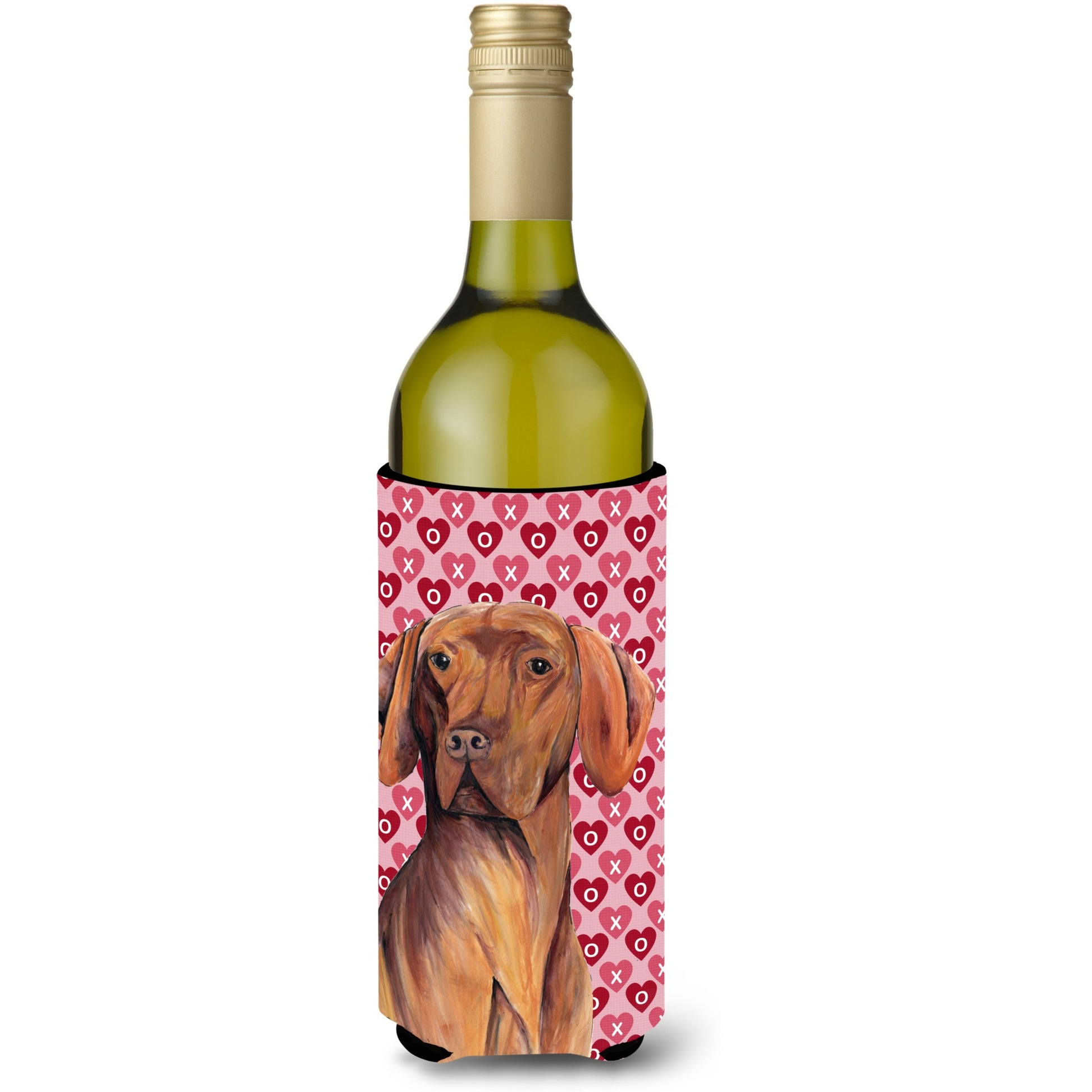 Vizsla Hearts   Valentine's Day Portrait Wine Bottle Beverage Insulator Beverage Insulator Hugger