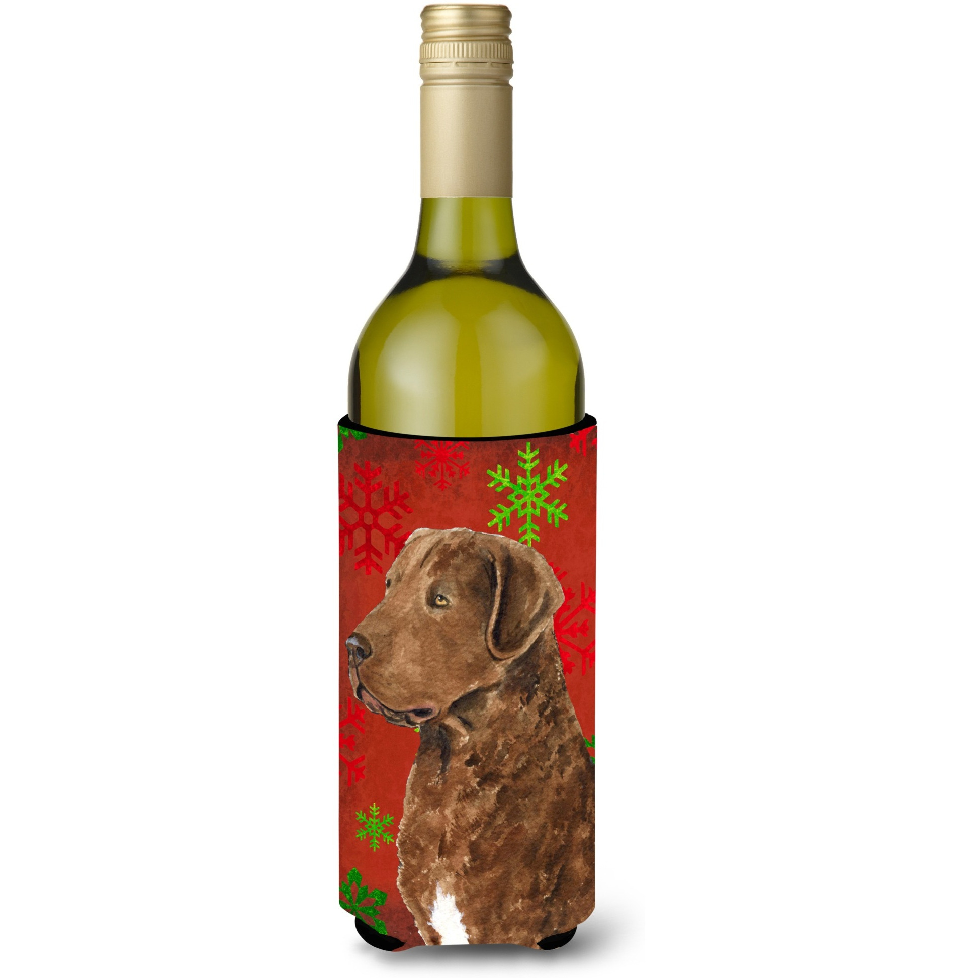 Chesapeake Bay Retriever Red Snowflakes Holiday Christmas Wine Bottle Beverage Insulator
