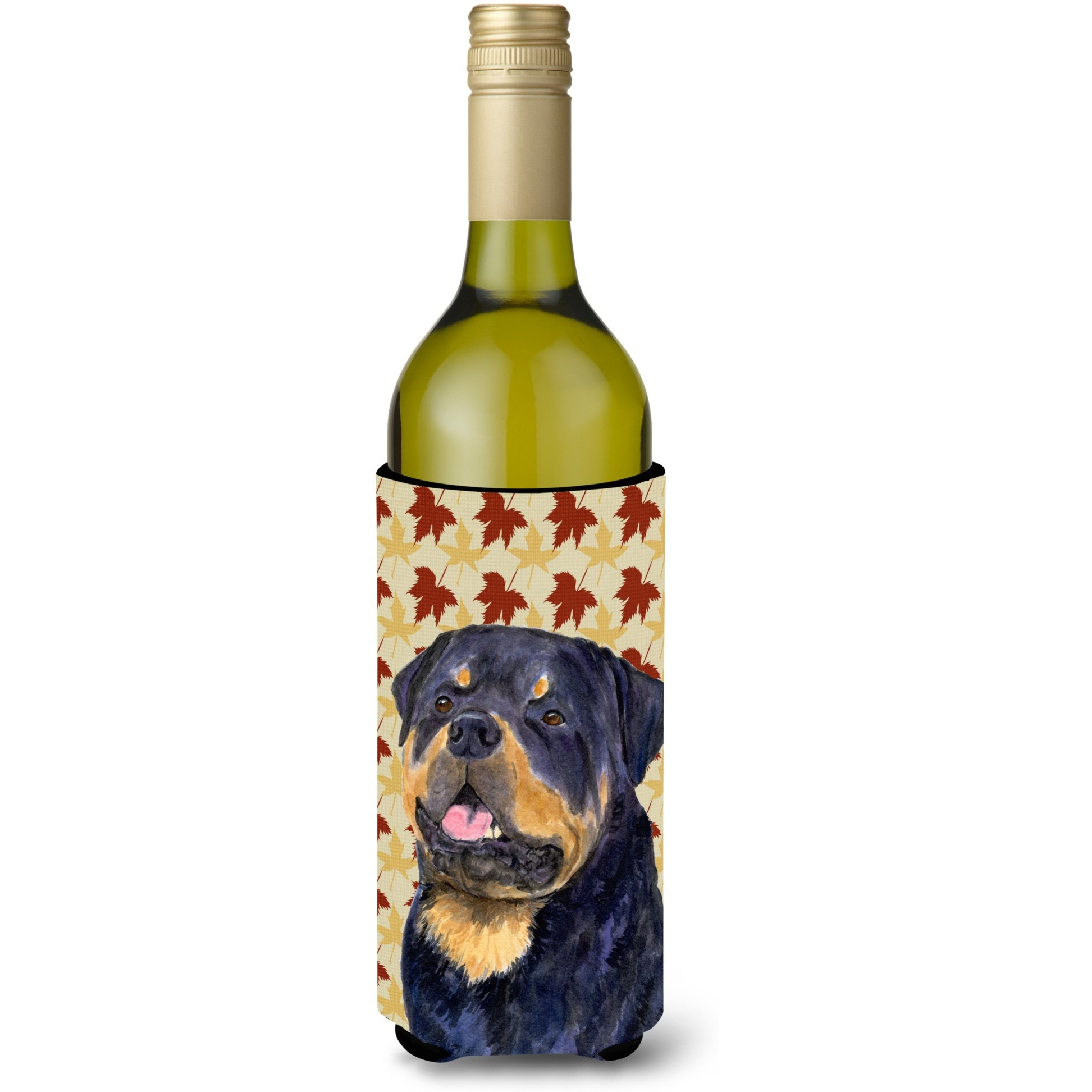 Rottweiler Fall Leaves Portrait Wine Bottle Beverage Insulator Beverage Insulator Hugger