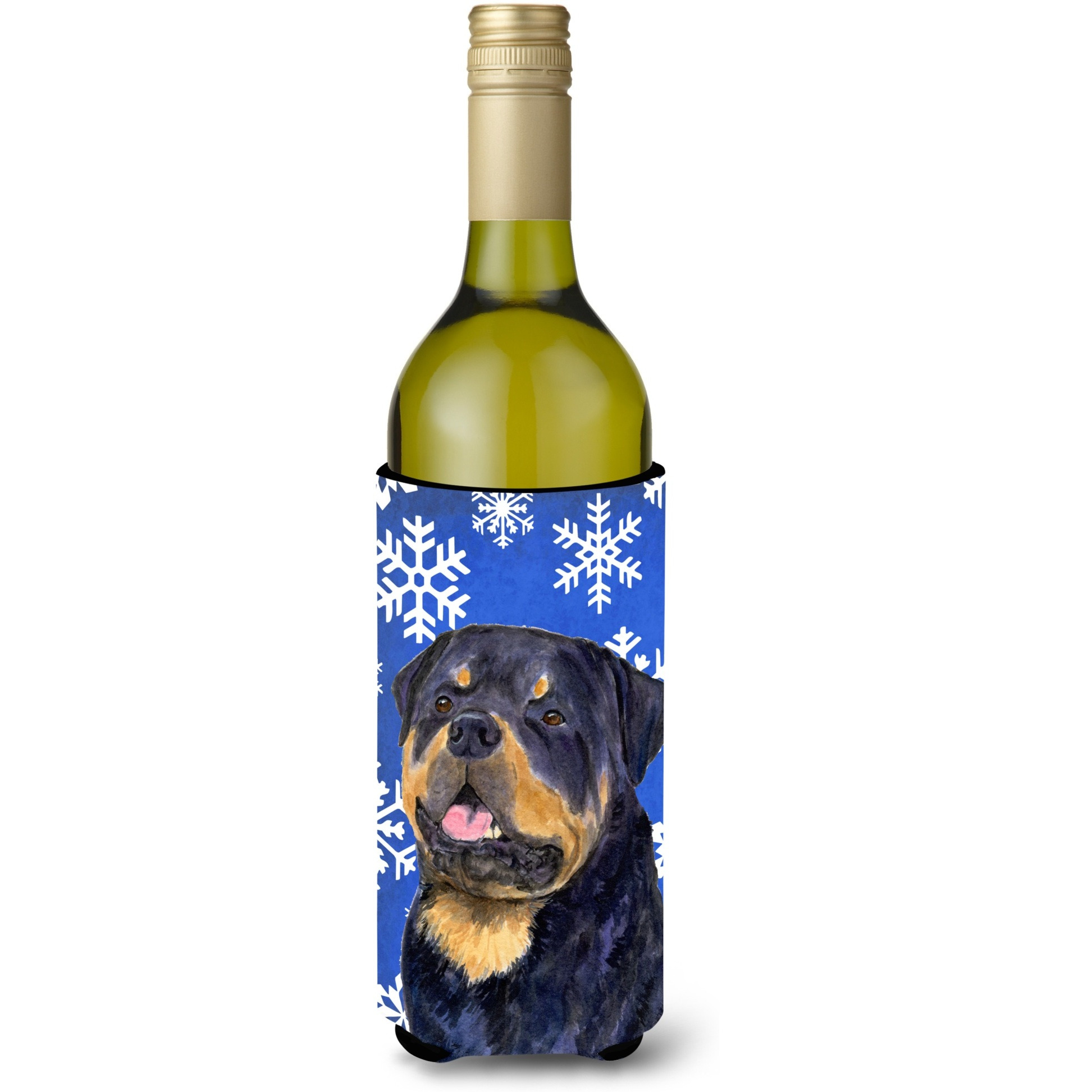 Rottweiler Winter Snowflakes Holiday Wine Bottle Beverage Insulator Beverage Insulator Hugger
