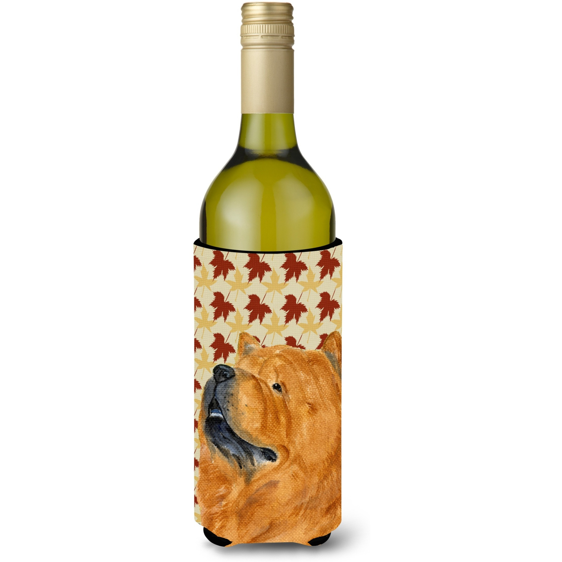 Chow Chow Fall Leaves Portrait Wine Bottle Beverage Insulator Beverage Insulator Hugger