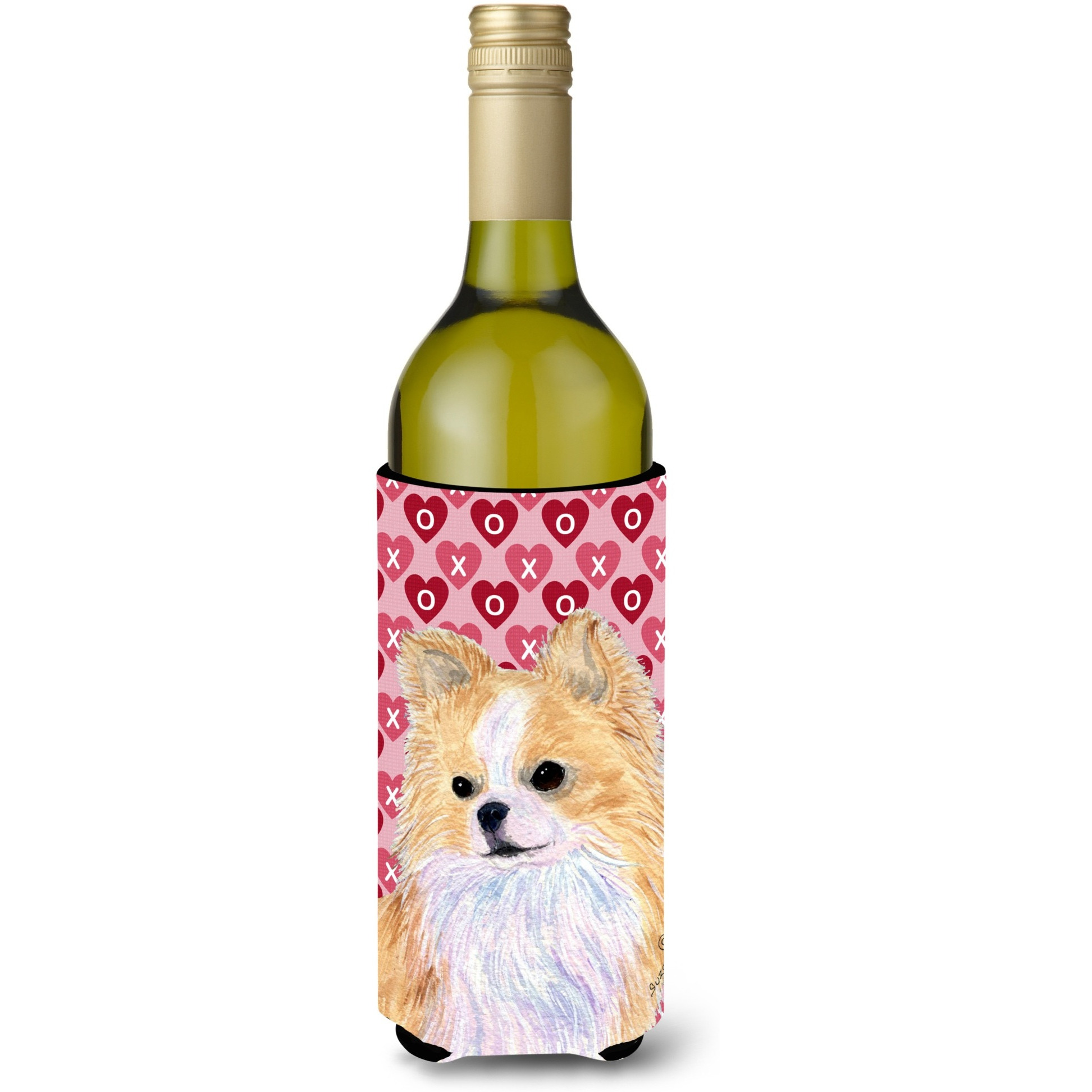 Chihuahua Hearts Love  Valentine's Day Portrait Wine Bottle Beverage Insulator Beverage Insulator Hugger