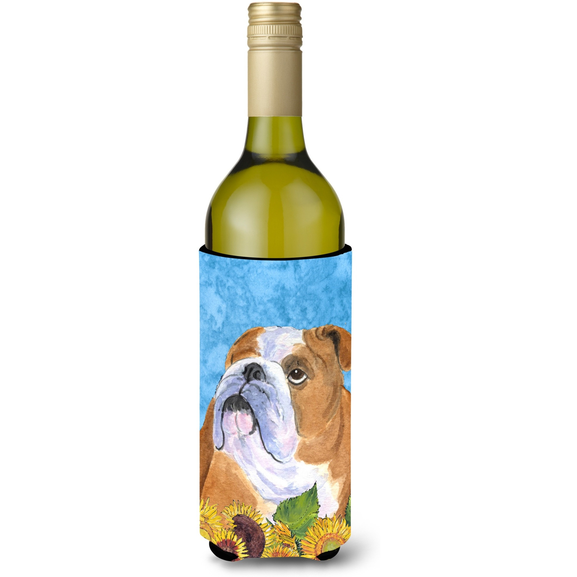 Bulldog English in Summer Flowers Wine Bottle Beverage Insulator Beverage Insulator Hugger SS4125LITERK