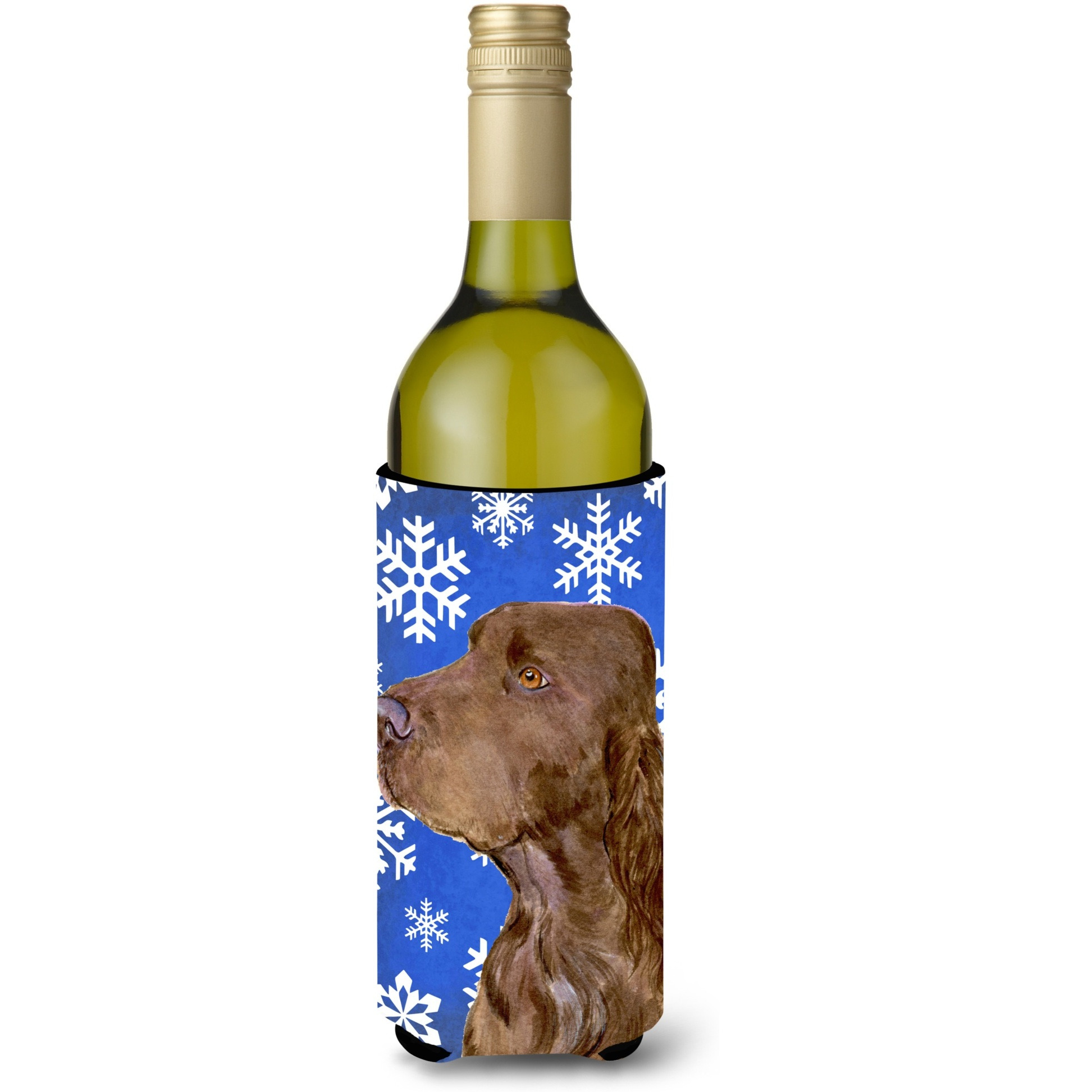 Field Spaniel Winter Snowflakes Holiday Wine Bottle Beverage Insulator Beverage Insulator Hugger