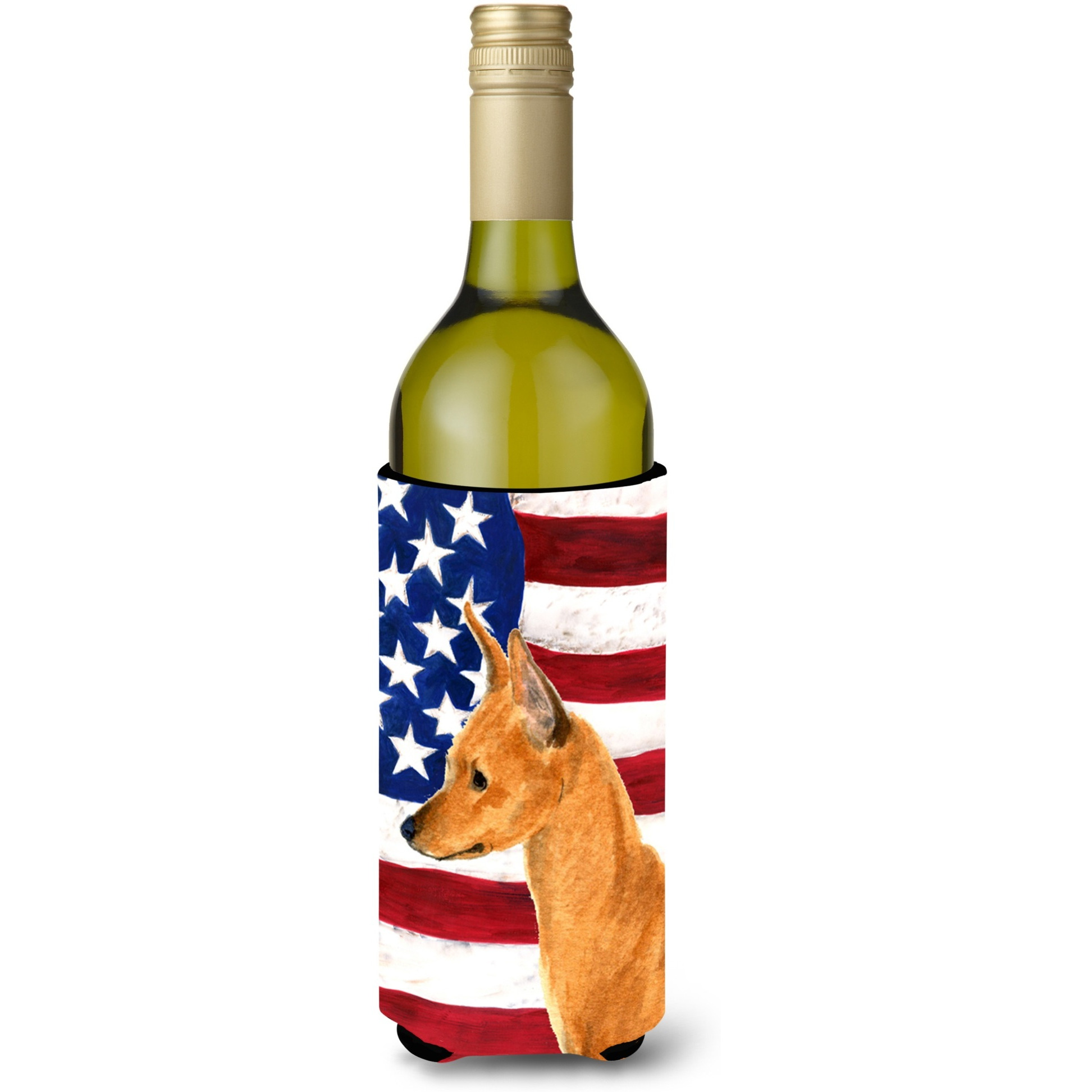 USA American Flag with Min Pin Wine Bottle Beverage Insulator Beverage Insulator Hugger SS4222LITERK