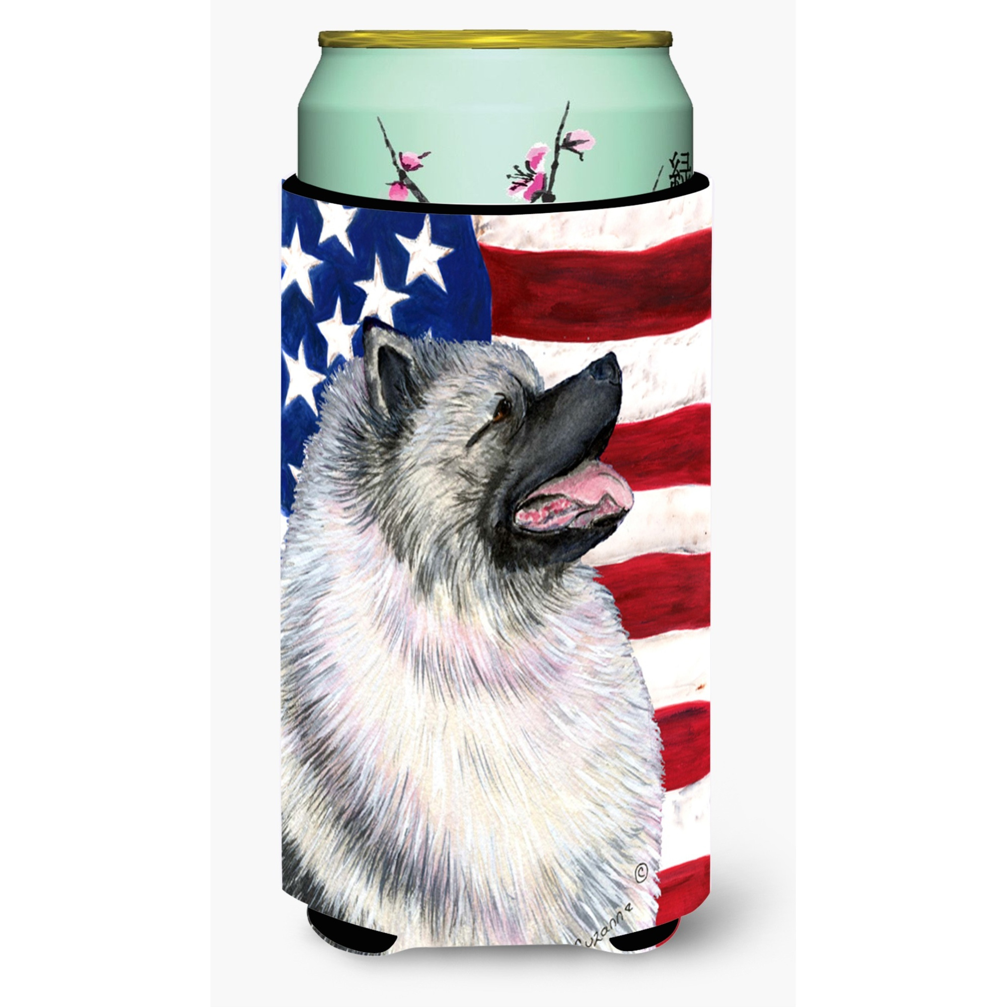 USA American Flag with Keeshond  Tall Boy Beverage Insulator Beverage Insulator Hugger