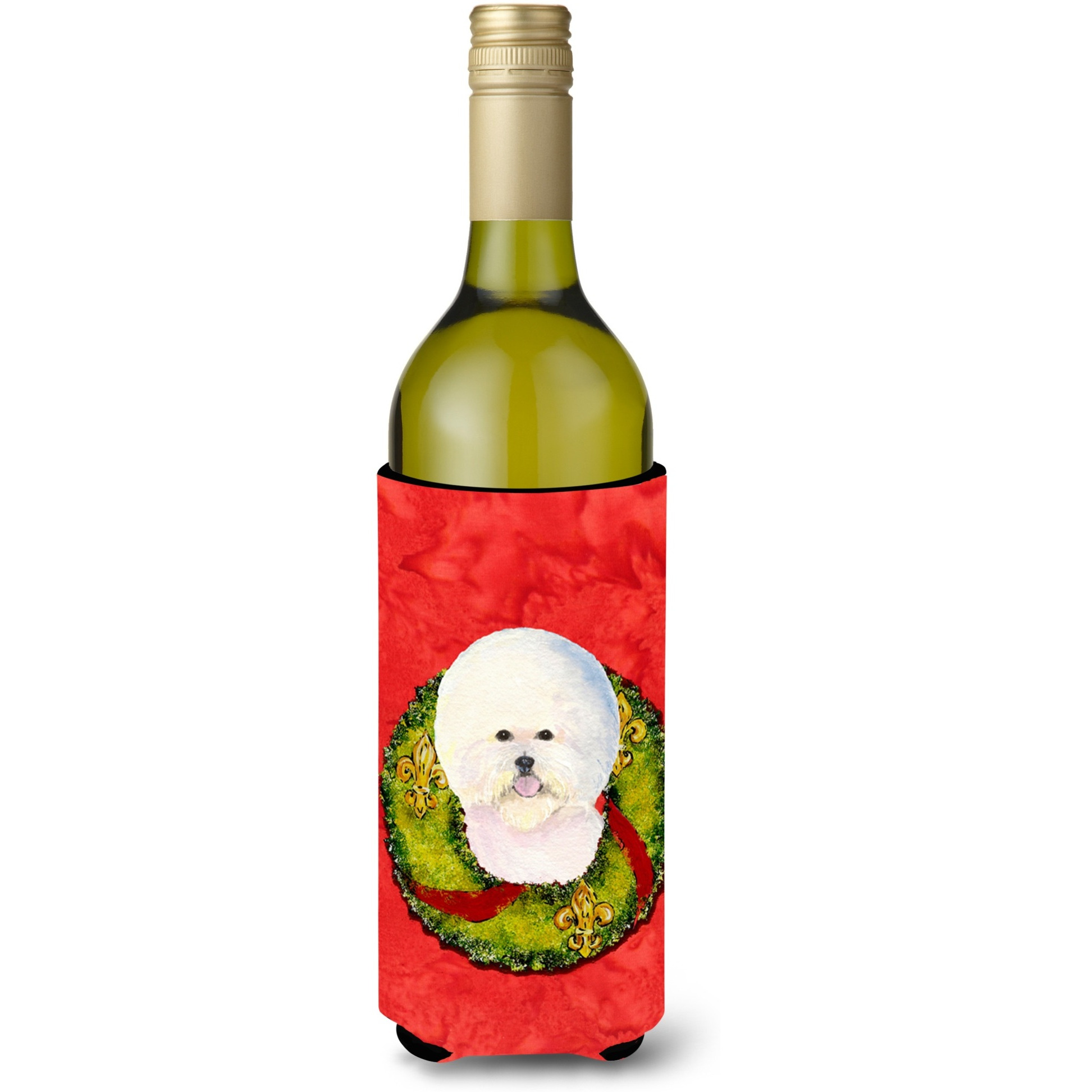 Bichon Frise Cristmas Wreath Wine Bottle Beverage Insulator Beverage Insulator Hugger