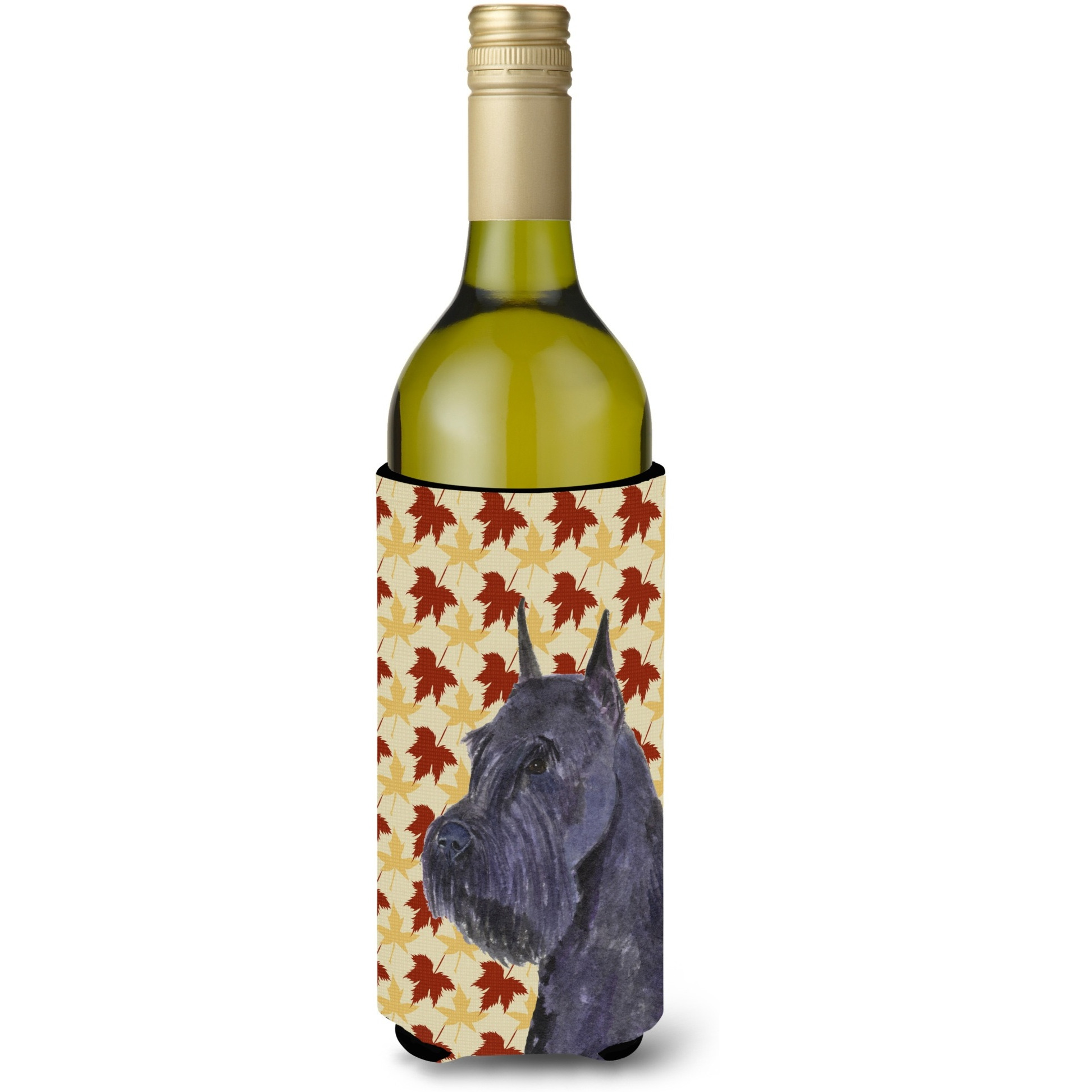 Schnauzer Giant Fall Leaves Portrait Wine Bottle Beverage Insulator Beverage Insulator Hugger