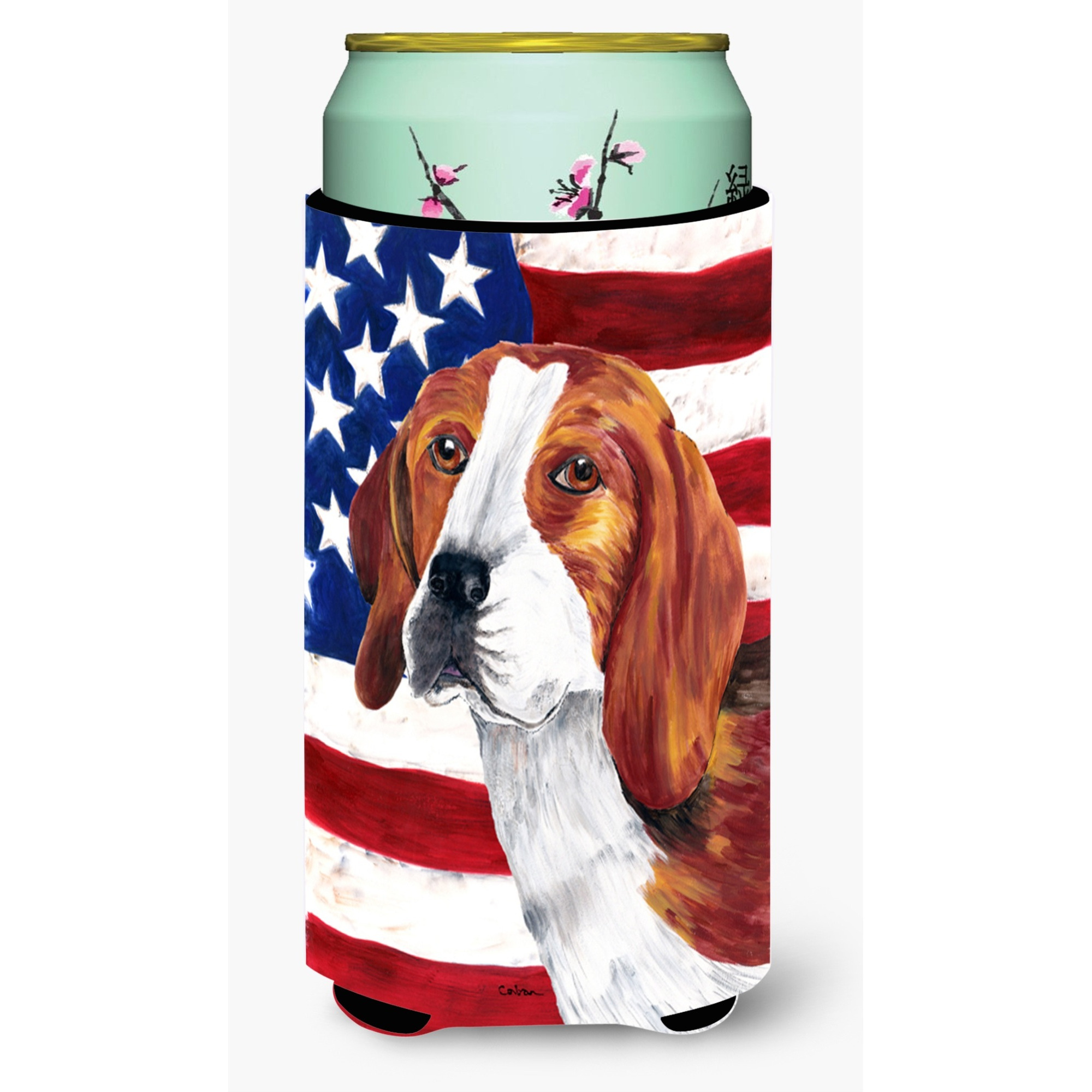 USA American Flag with Beagle  Tall Boy Beverage Insulator Beverage Insulator Hugger