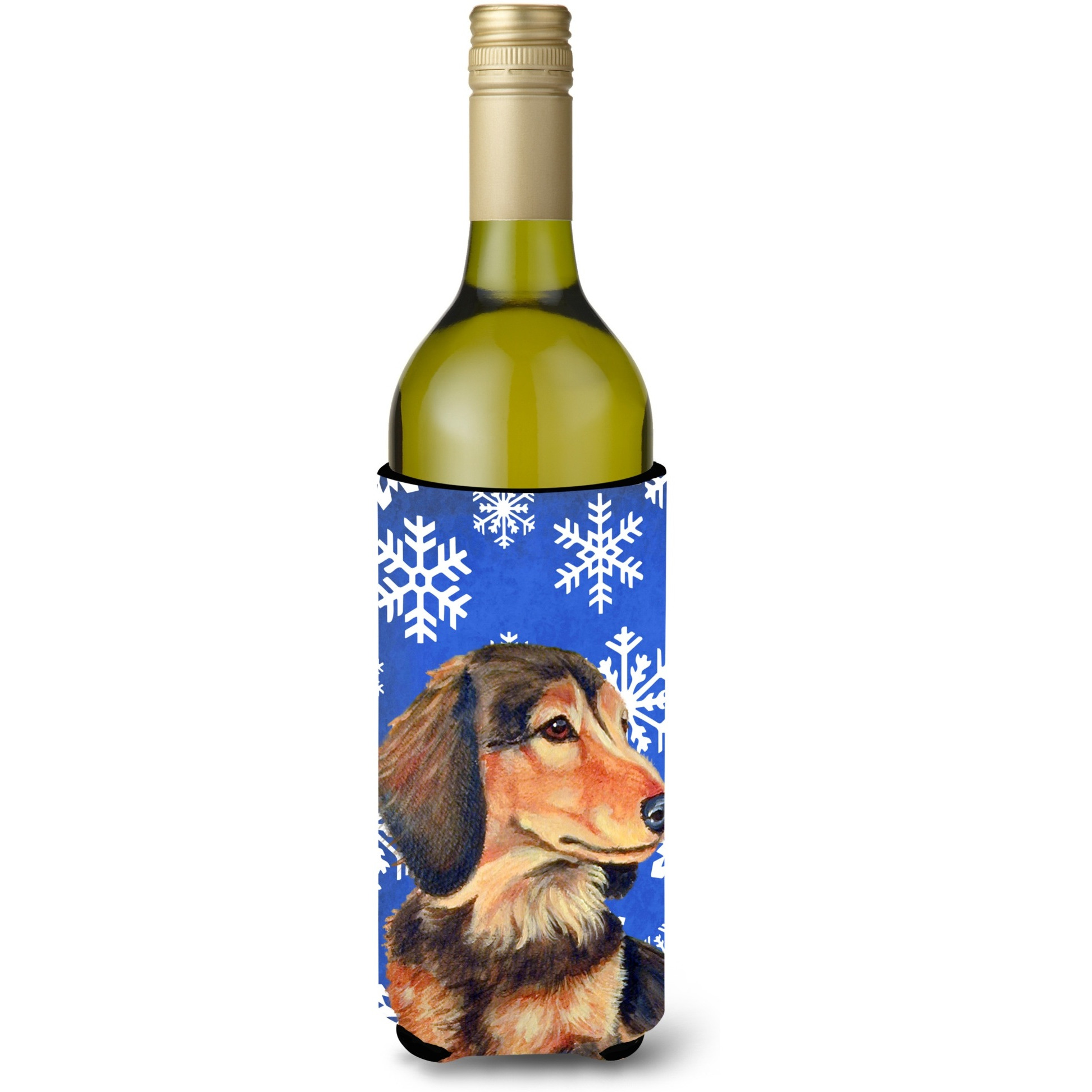 Dachshund Winter Snowflakes Holiday Wine Bottle Beverage Insulator Beverage Insulator Hugger LH9301LITERK