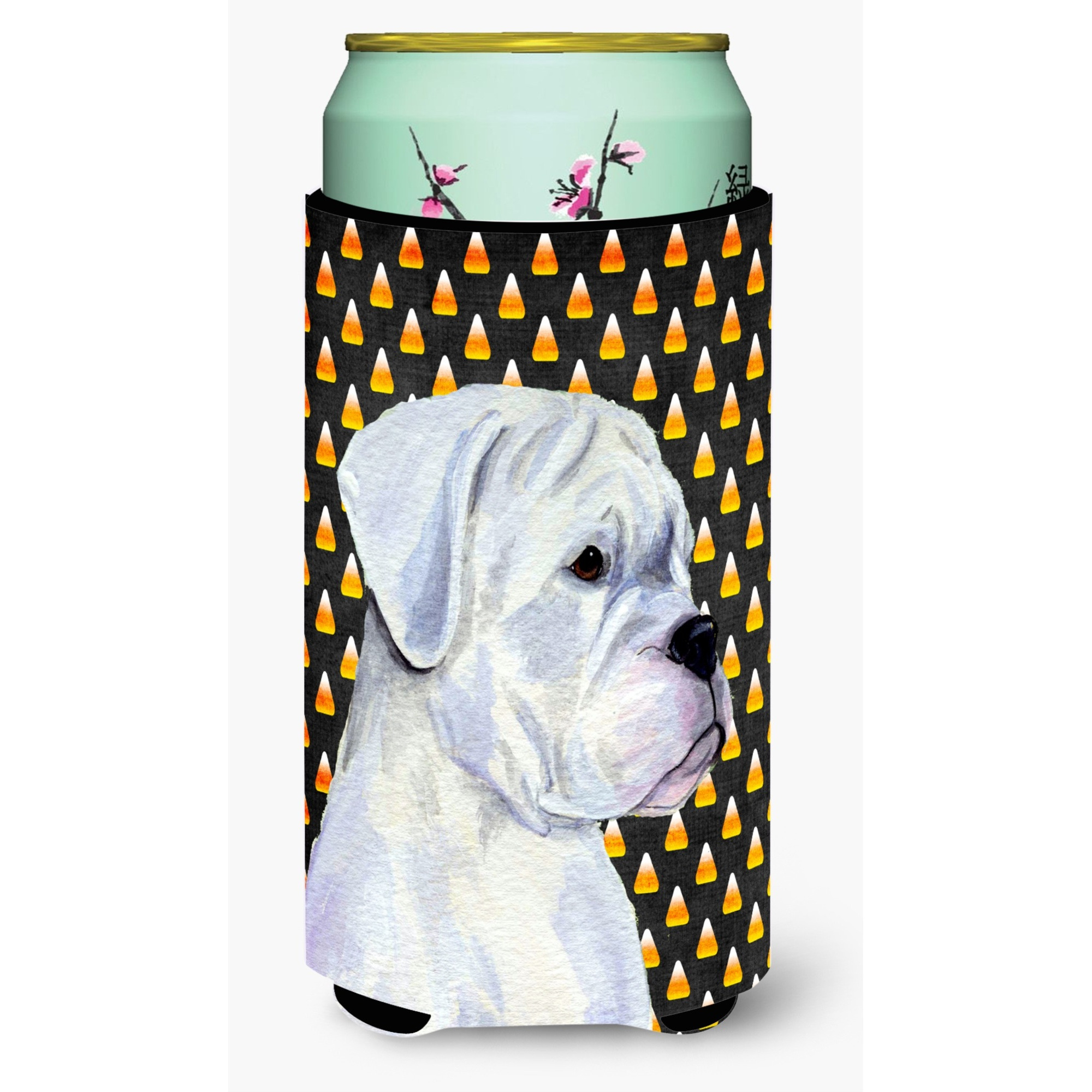 Boxer White Candy Corn Halloween Portrait  Tall Boy Beverage Insulator Beverage Insulator Hugger
