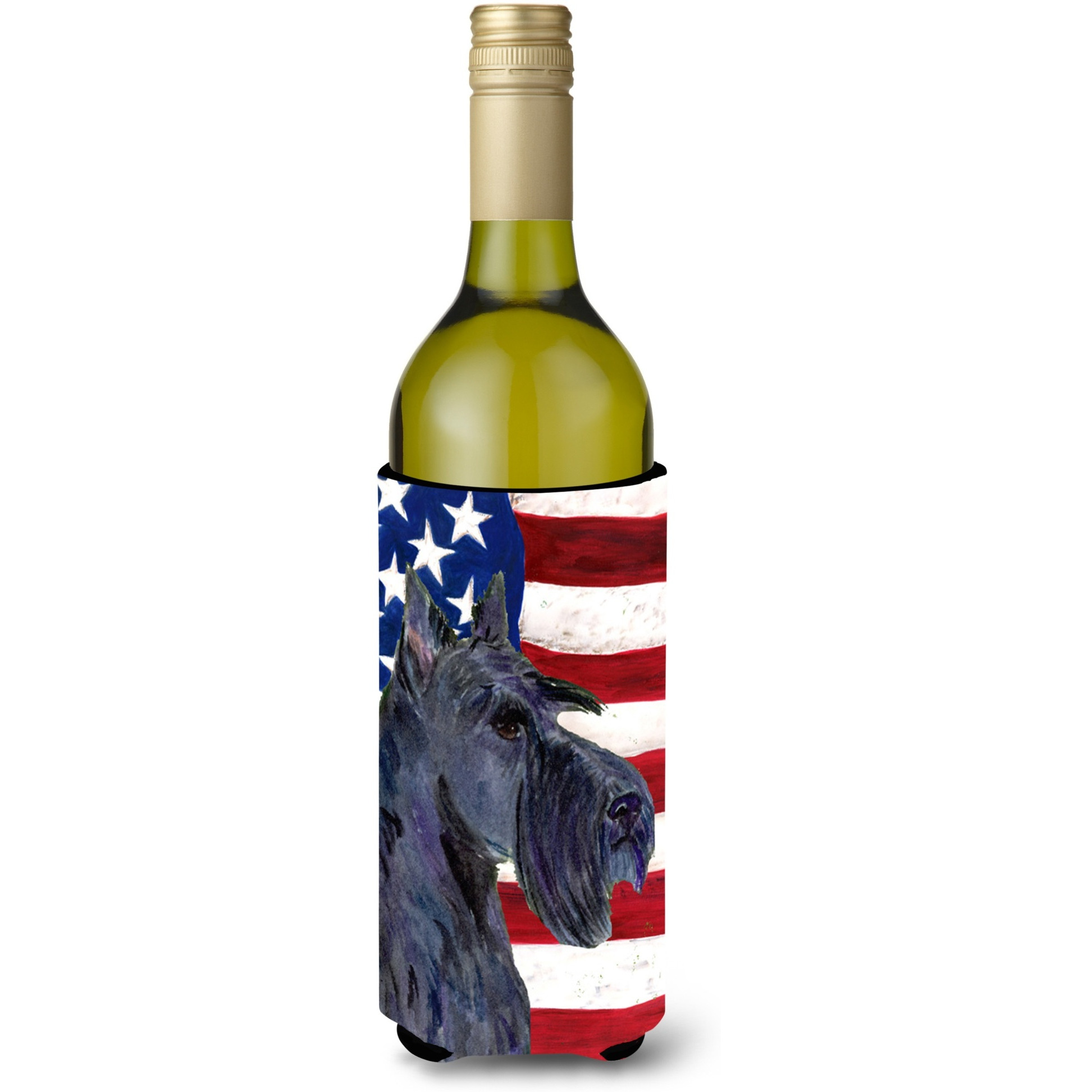 USA American Flag with Scottish Terrier Wine Bottle Beverage Insulator Beverage Insulator Hugger SS4014LITERK