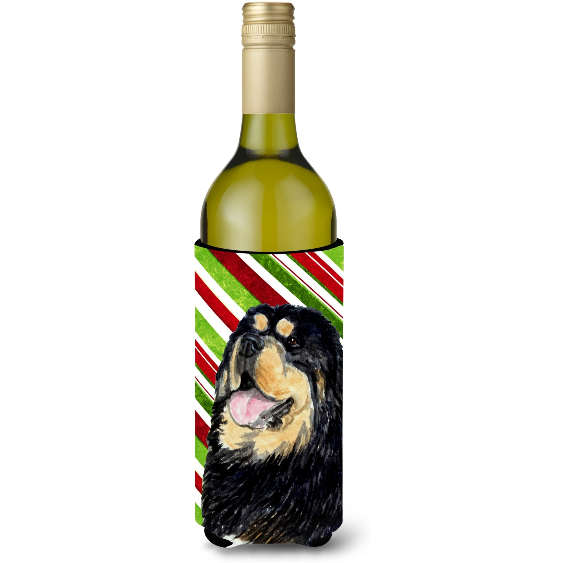 Tibetan Mastiff Candy Cane Holiday Christmas Wine Bottle Beverage Insulator Beverage Insulator Hugger