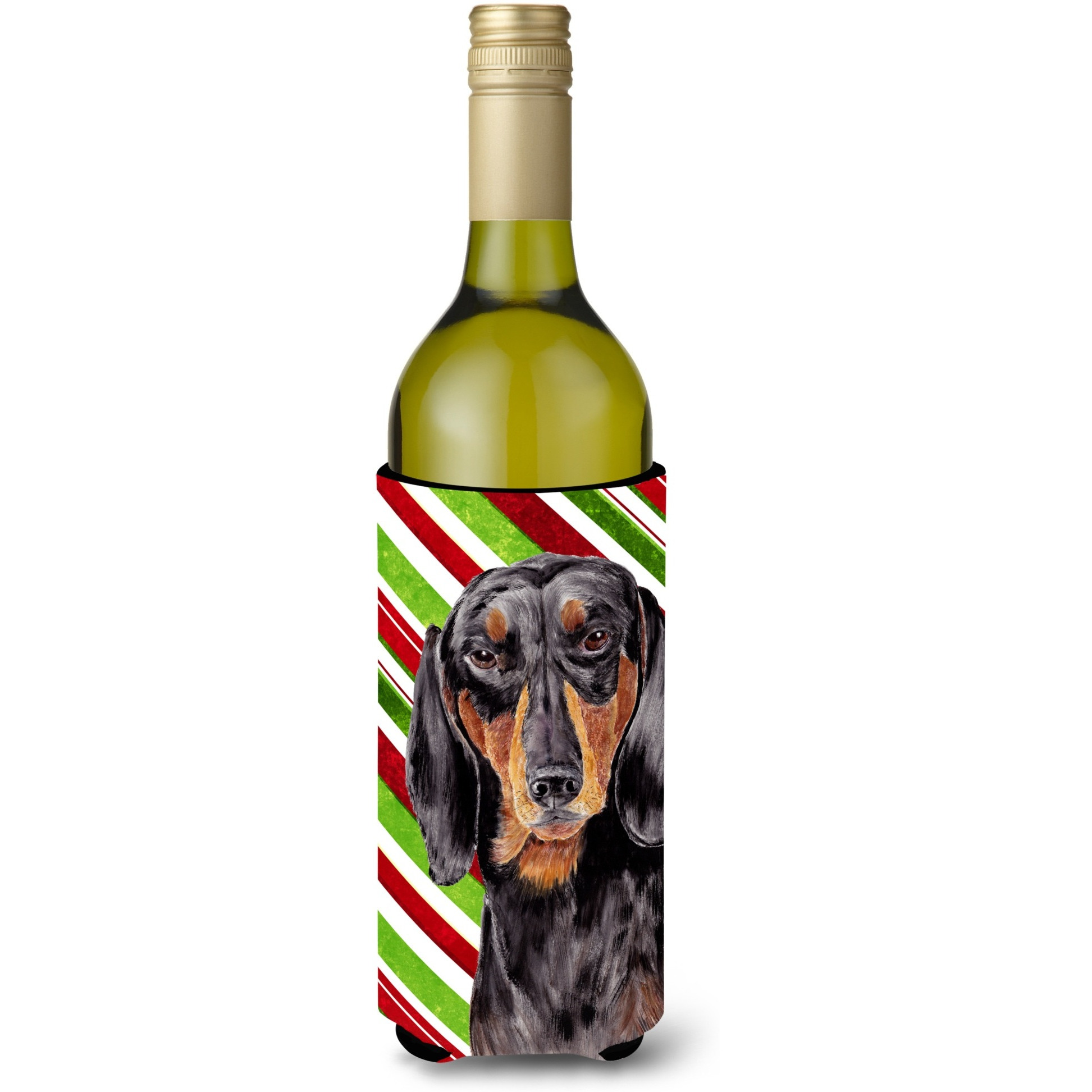 Dachshund Candy Cane Holiday Christmas Wine Bottle Beverage Insulator Beverage Insulator Hugger SC9323LITERK