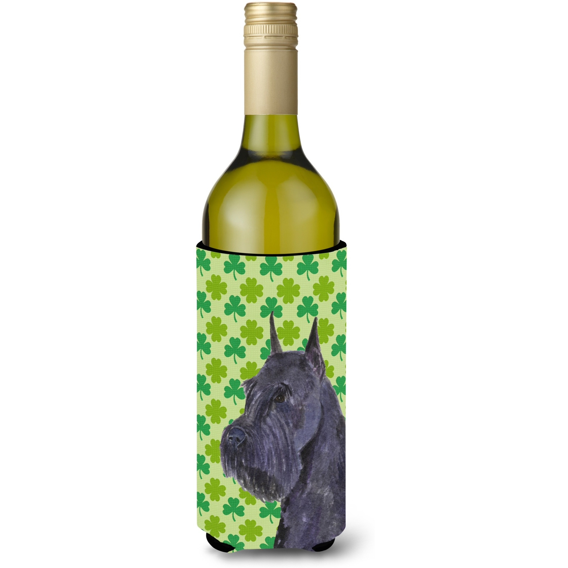 Schnauzer Giant St. Patrick's Day Shamrock Portrait Wine Bottle Beverage Insulator Beverage Insulator Hugger