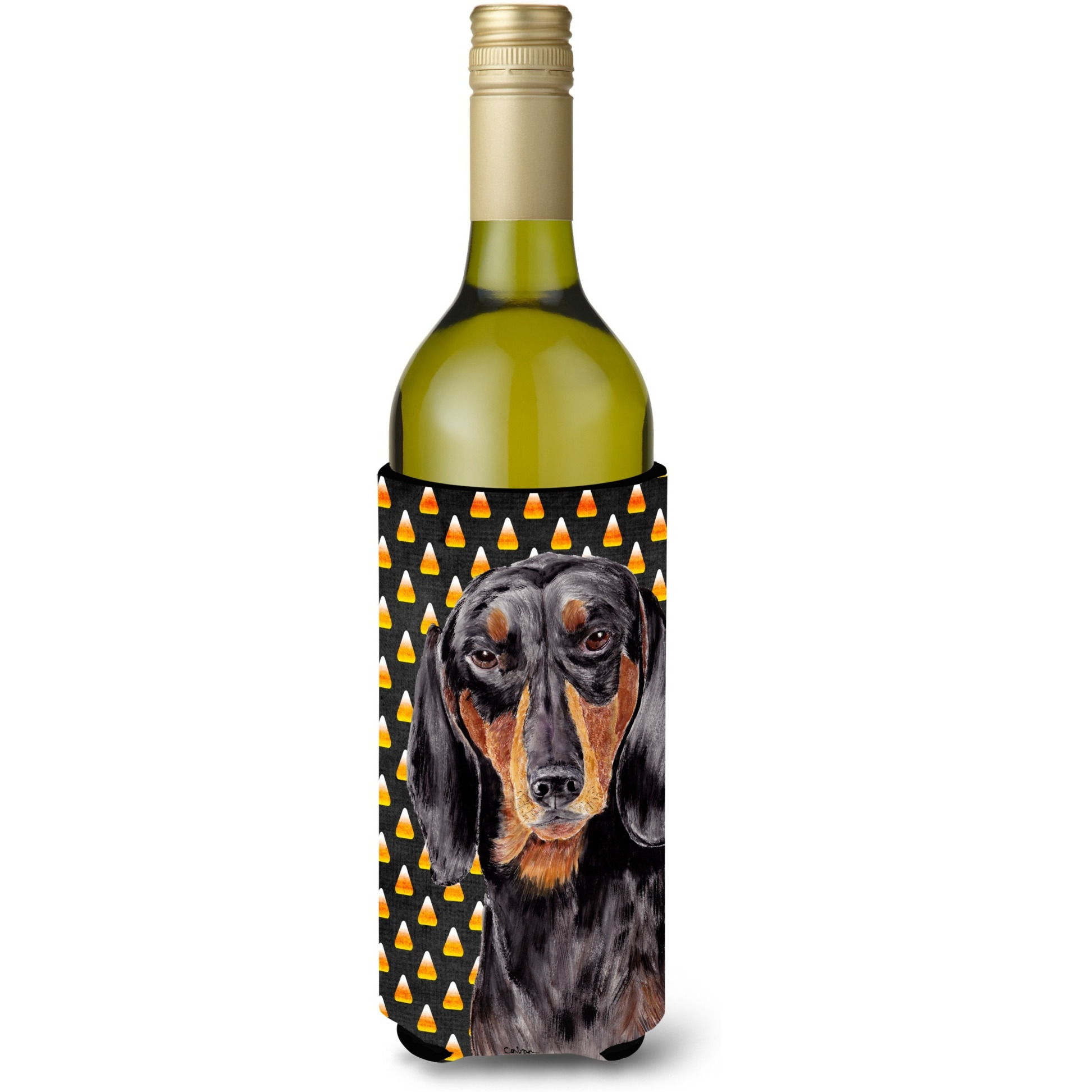 Dachshund Candy Corn Halloween Portrait Wine Bottle Beverage Insulator Beverage Insulator Hugger SC9174LITERK