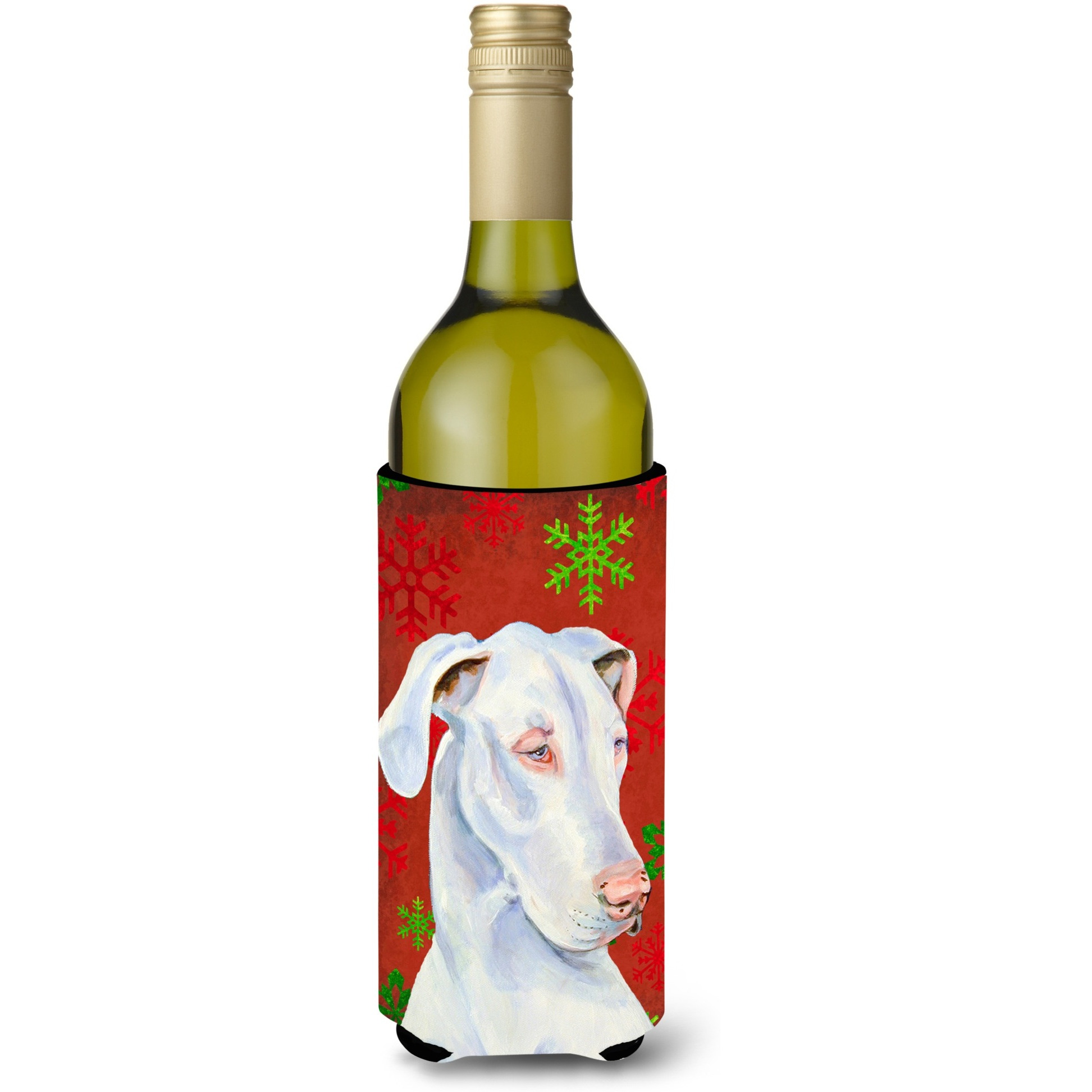 Great Dane Red and Green  Holiday Christmas Wine Bottle Beverage Insulator Beverage Insulator Hugger