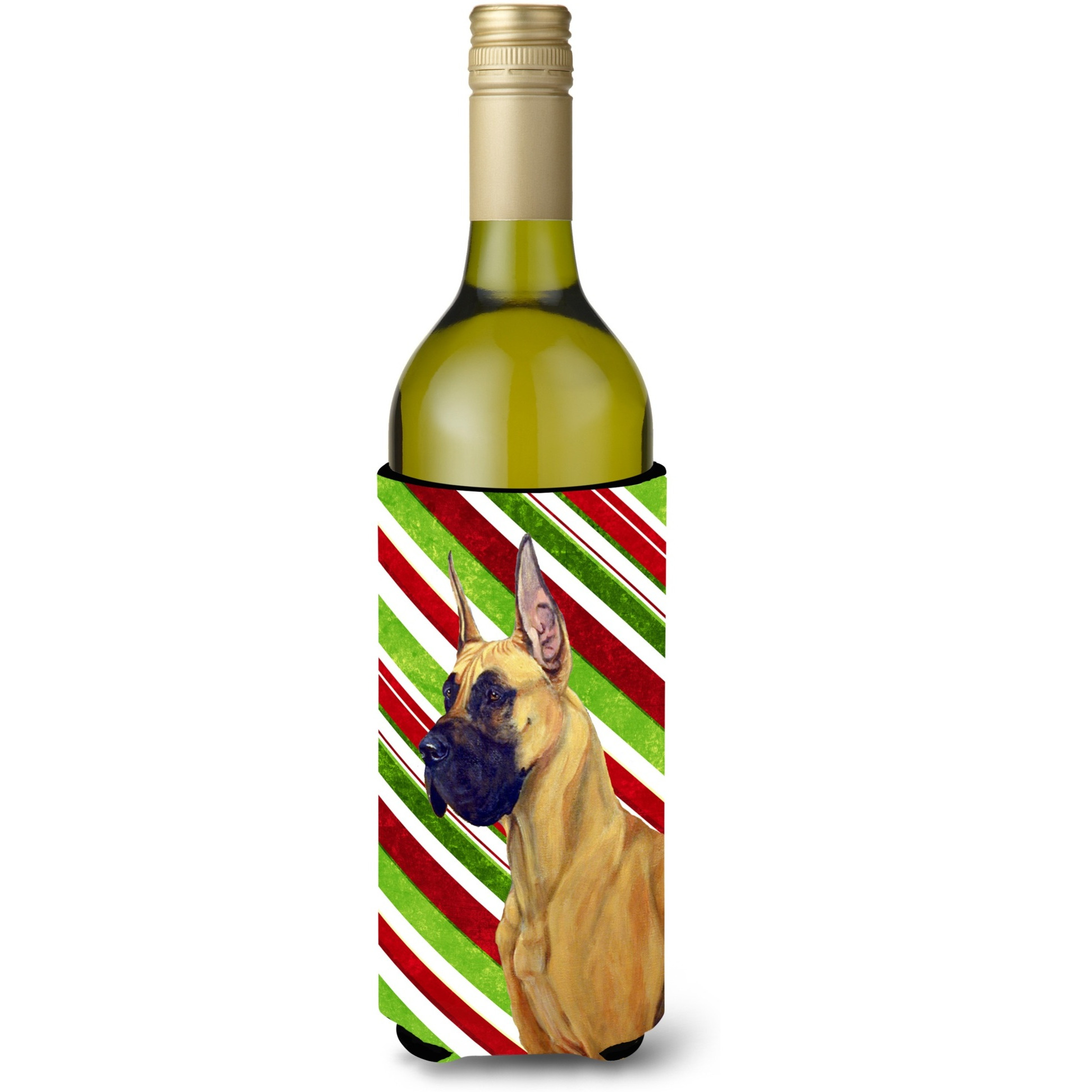 Great Dane Candy Cane Holiday Christmas Wine Bottle Beverage Insulator Beverage Insulator Hugger