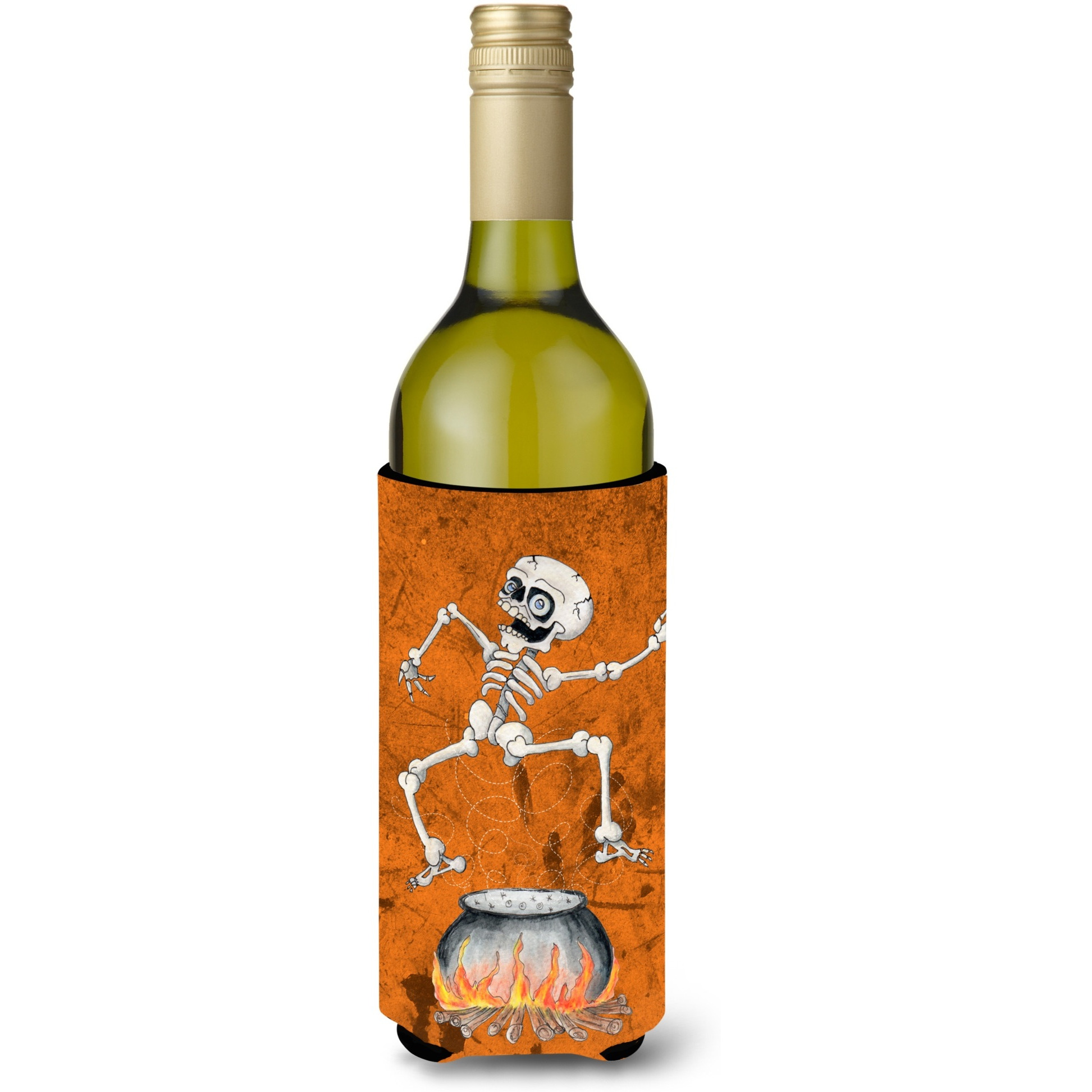 Skeleton jumping from Witches Caldron Halloween Wine Bottle Beverage Insulator Beverage Insulator Hugger