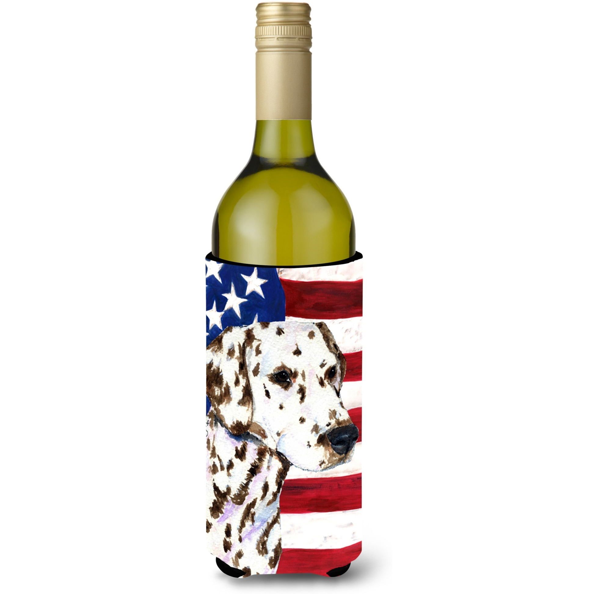 USA American Flag with Dalmatian Wine Bottle Beverage Insulator Beverage Insulator Hugger SS4225LITERK