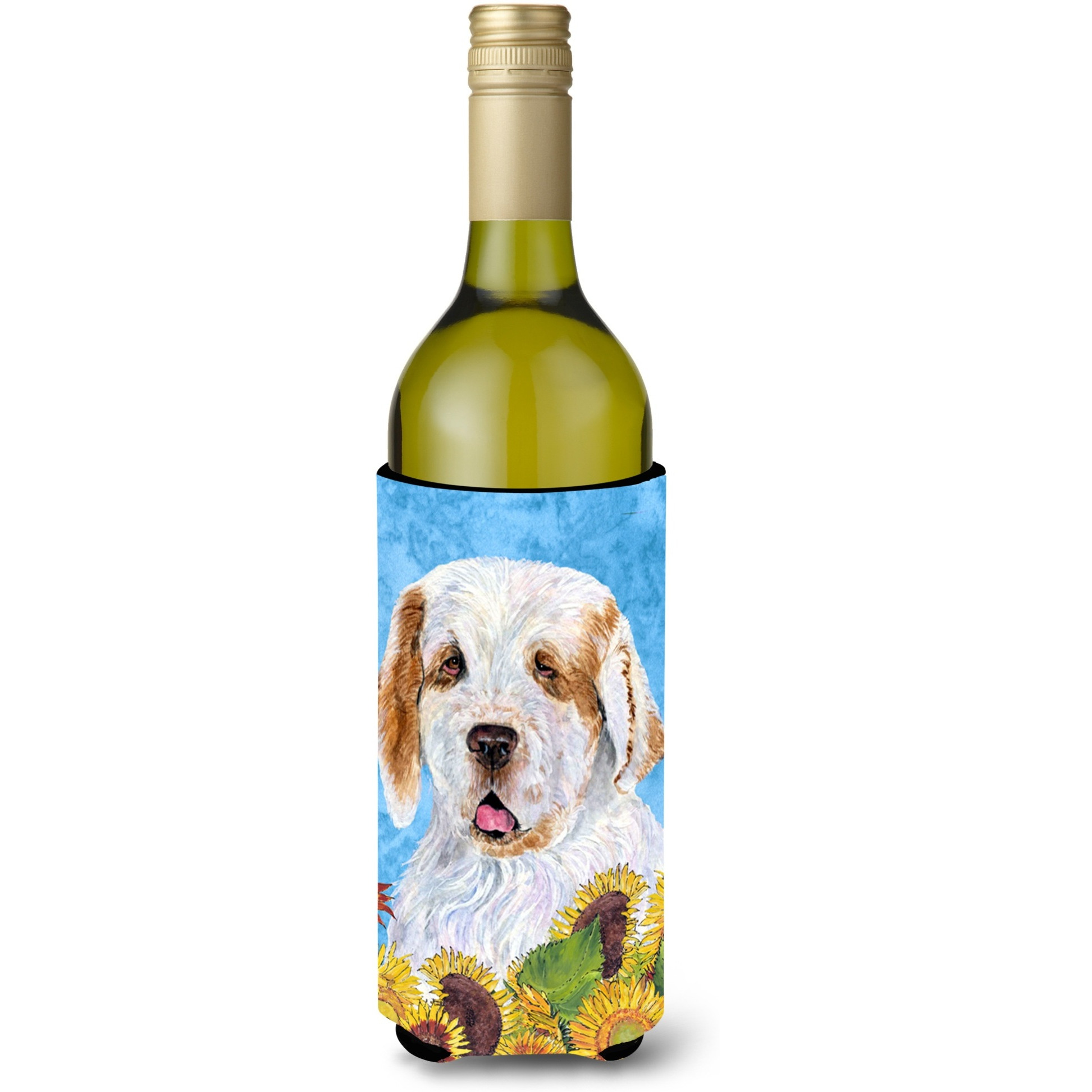 Clumber Spaniel in Summer Flowers Wine Bottle Beverage Insulator Beverage Insulator Hugger