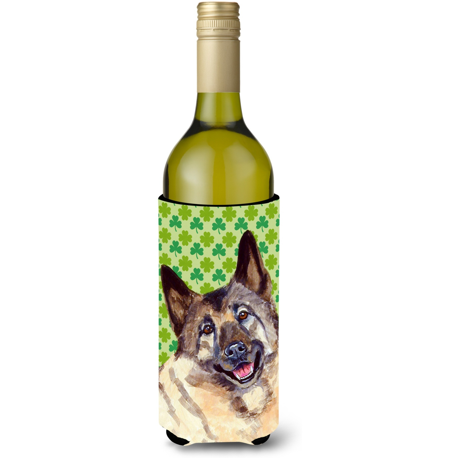 Norwegian Elkhound St. Patrick's Day Shamrock  Wine Bottle Beverage Insulator Beverage Insulator Hugger