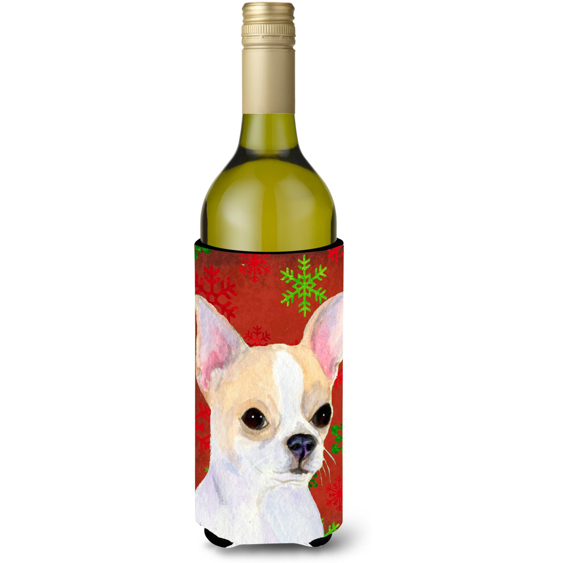 Chihuahua Snowflakes Holiday Christmas Wine Bottle Beverage Insulator Beverage Insulator Hugger