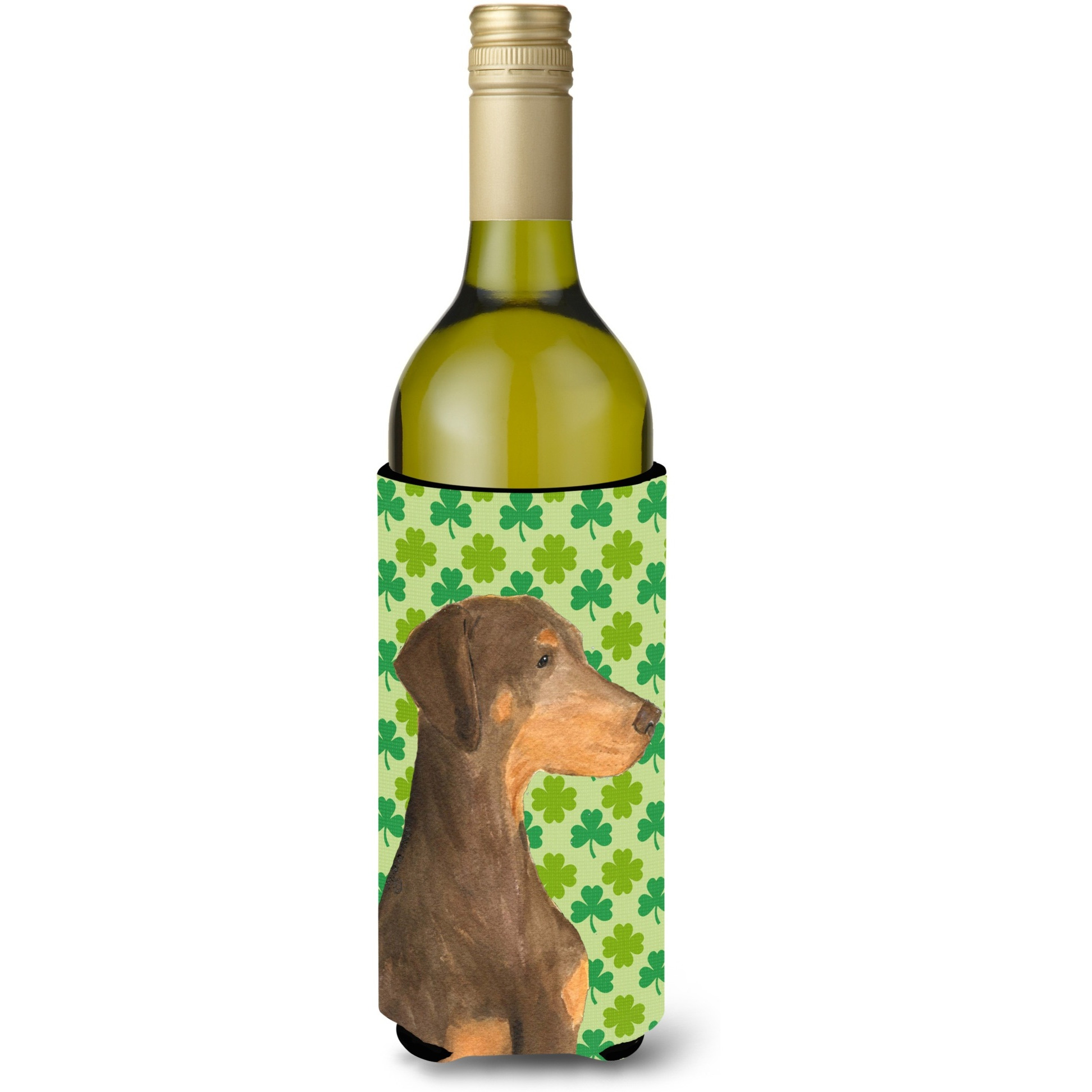 Doberman St. Patrick's Day Shamrock  Wine Bottle Beverage Insulator Beverage Insulator Hugger