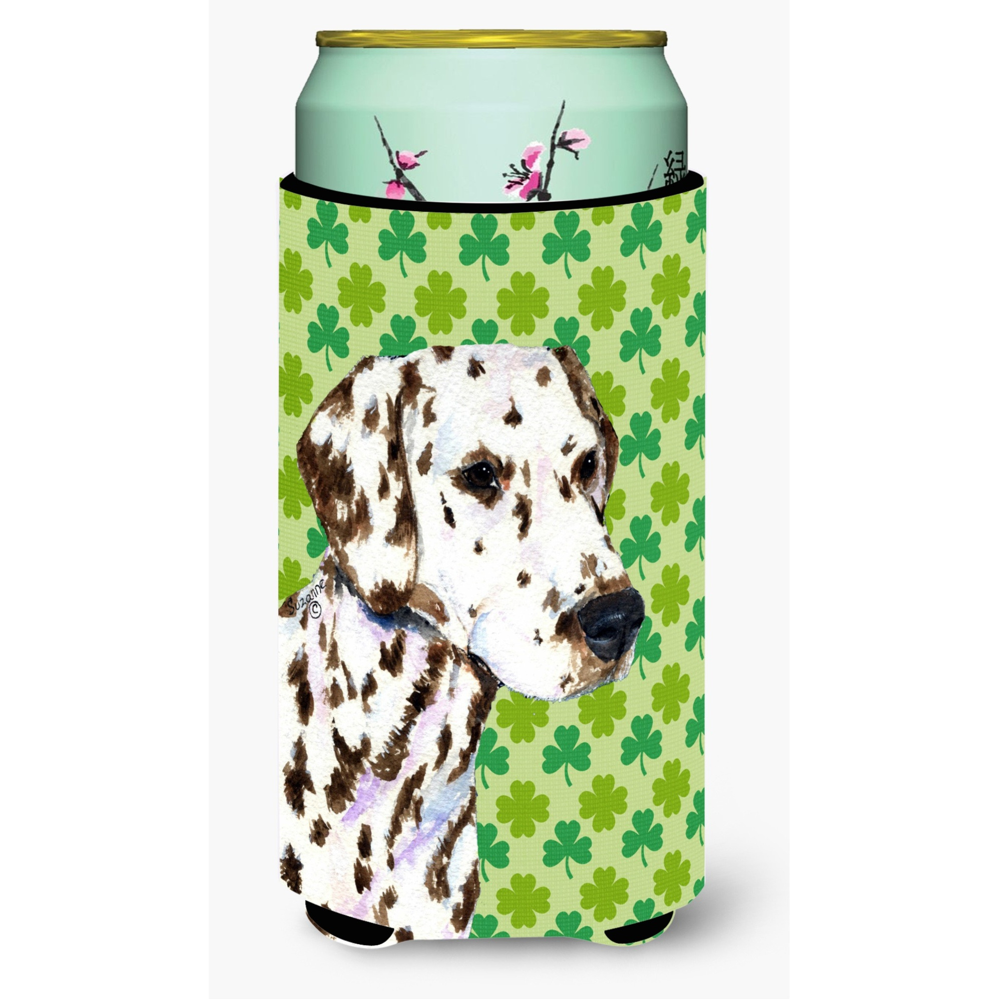 Dalmatian St. Patrick's Day Shamrock Portrait  Tall Boy Beverage Insulator Beverage Insulator Hugger