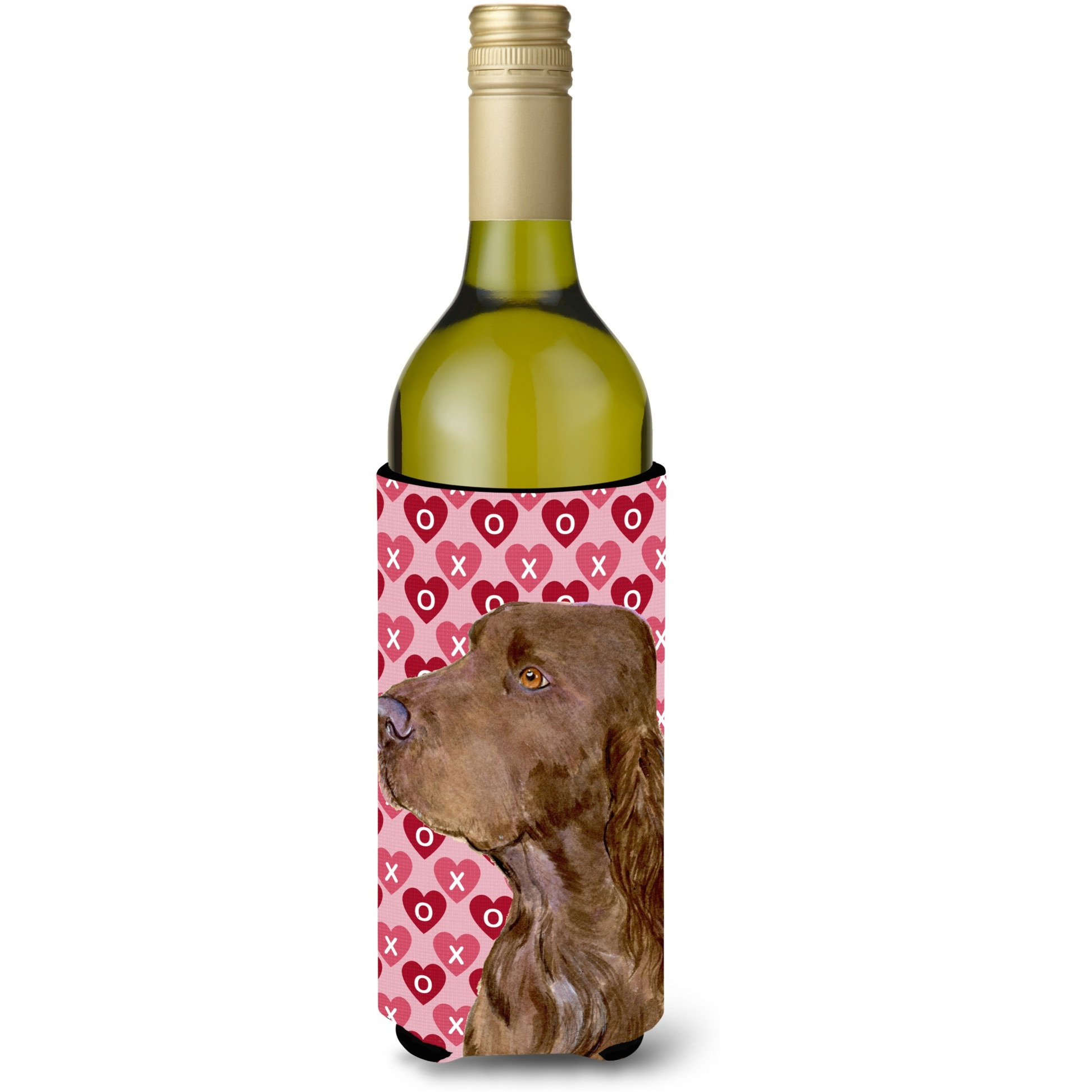 Field Spaniel Hearts Love and Valentine's Day  Wine Bottle Beverage Insulator Beverage Insulator Hugger