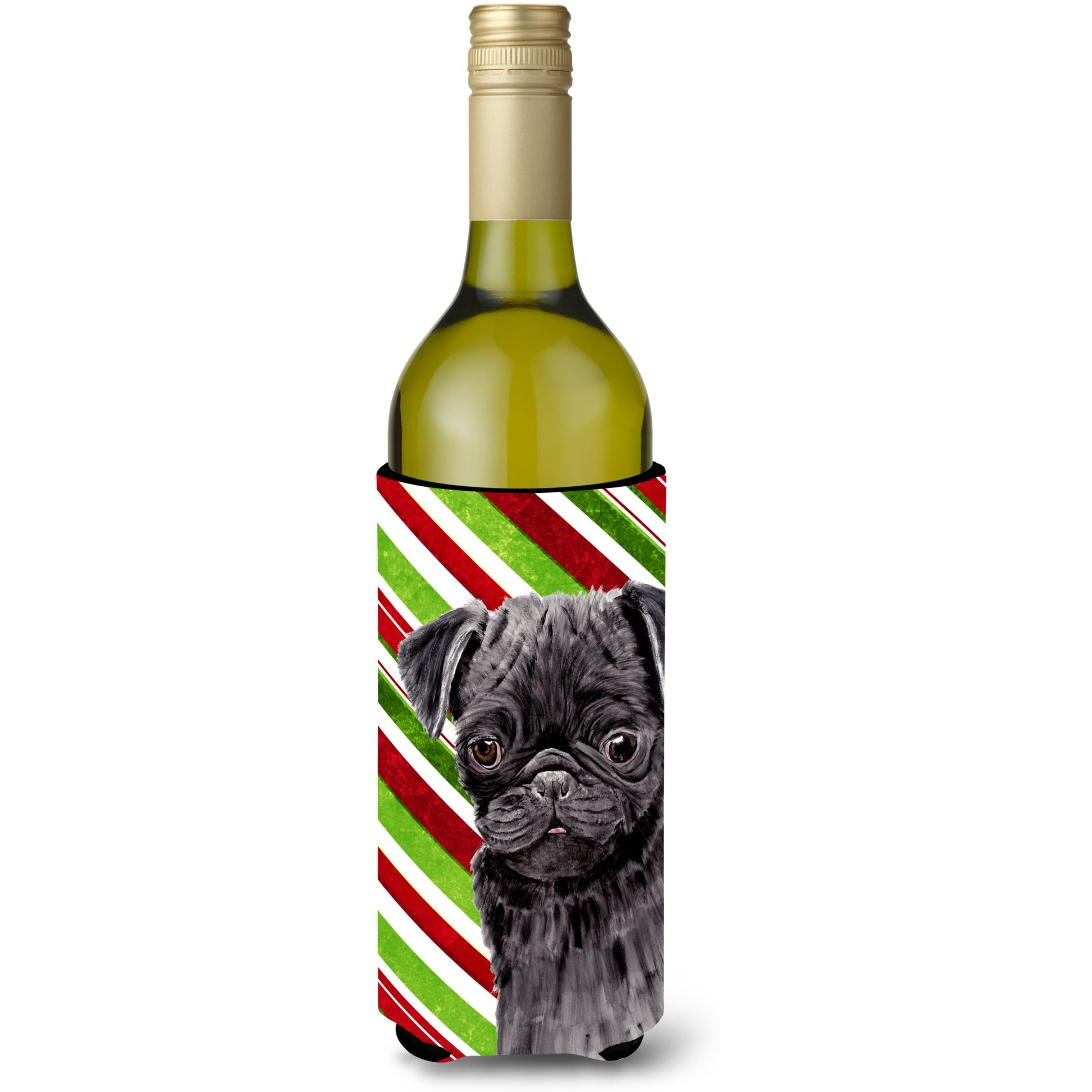 Pug Candy Cane Holiday Christmas Wine Bottle Beverage Insulator Beverage Insulator Hugger SC9326LITERK