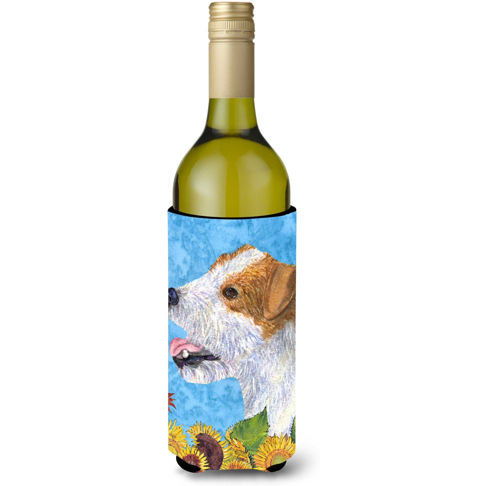Jack Russell Terrier in Summer Flowers Wine Bottle Beverage Insulator Beverage Insulator Hugger