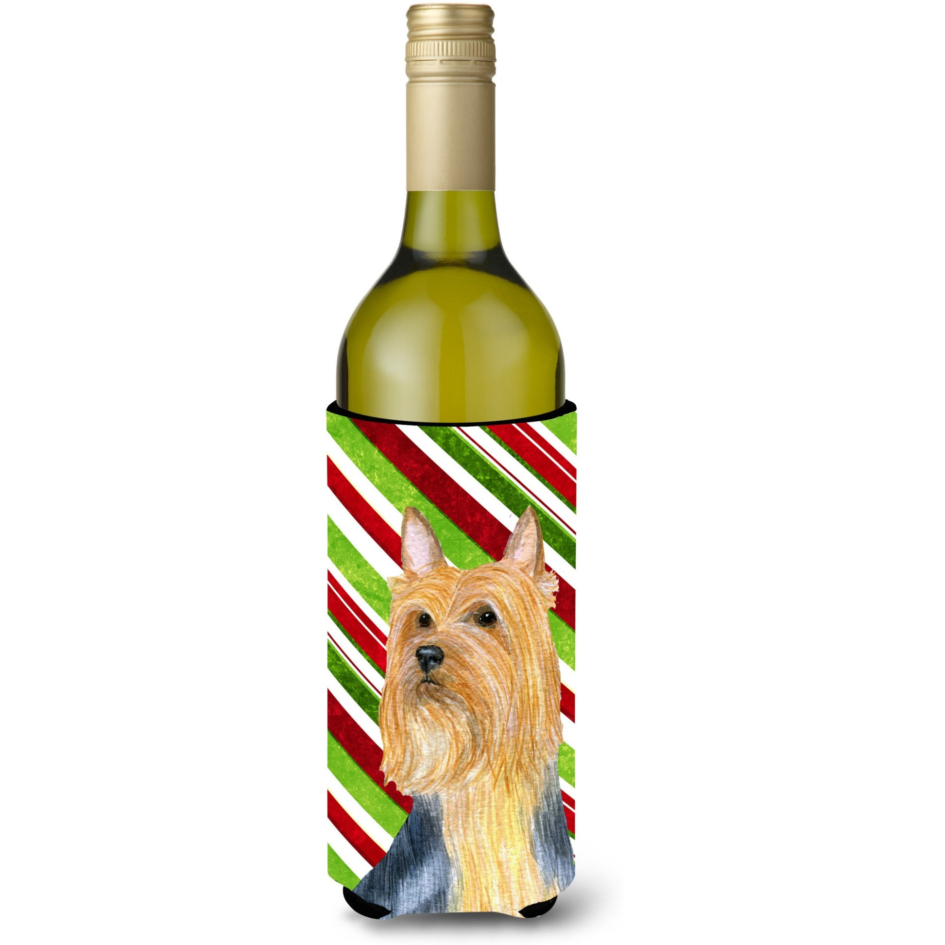 Silky Terrier Candy Cane Holiday Christmas Wine Bottle Beverage Insulator Beverage Insulator Hugger