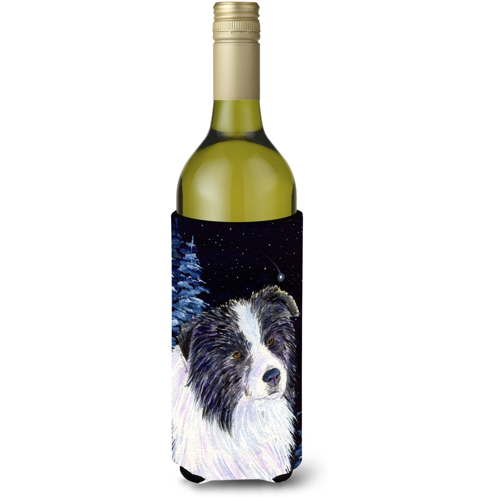 Starry Night Border Collie Wine Bottle Beverage Insulator Beverage Insulator Hugger SS8558LITERK