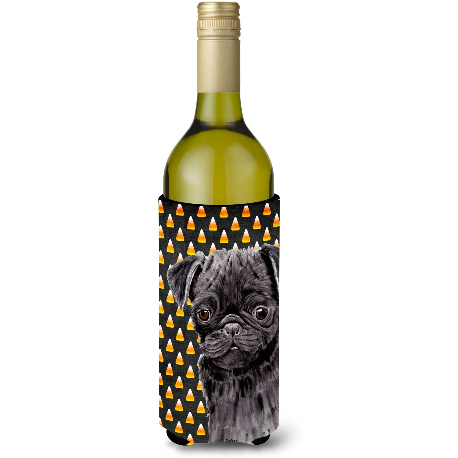 Pug Candy Corn Halloween Portrait Wine Bottle Beverage Insulator Beverage Insulator Hugger SC9176LITERK