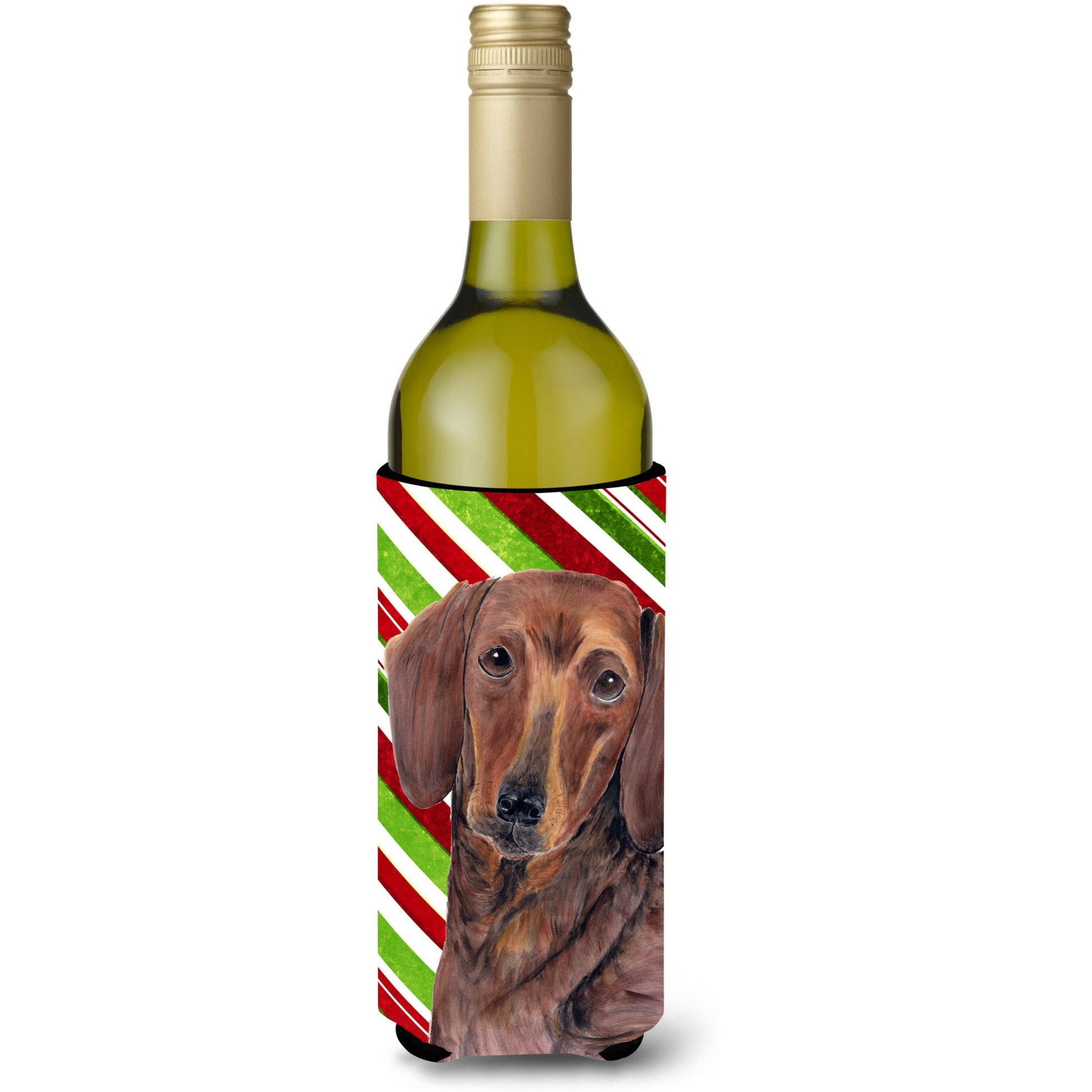 Dachshund Candy Cane Holiday Christmas Wine Bottle Beverage Insulator Beverage Insulator Hugger SC9328LITERK