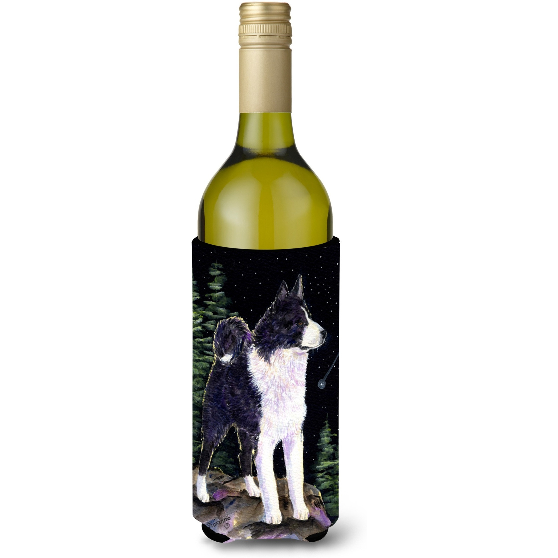 Starry Night Karelian Bear Dog Wine Bottle Beverage Insulator Beverage Insulator Hugger