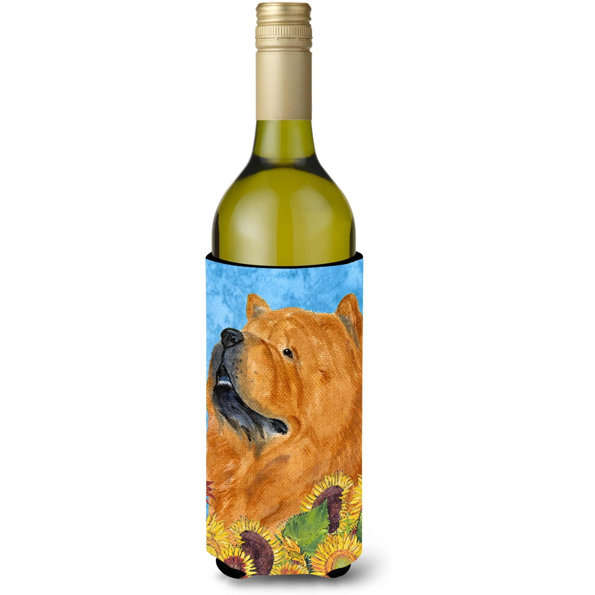 Chow Chow in Summer Flowers Wine Bottle Beverage Insulator Beverage Insulator Hugger SS4135LITERK