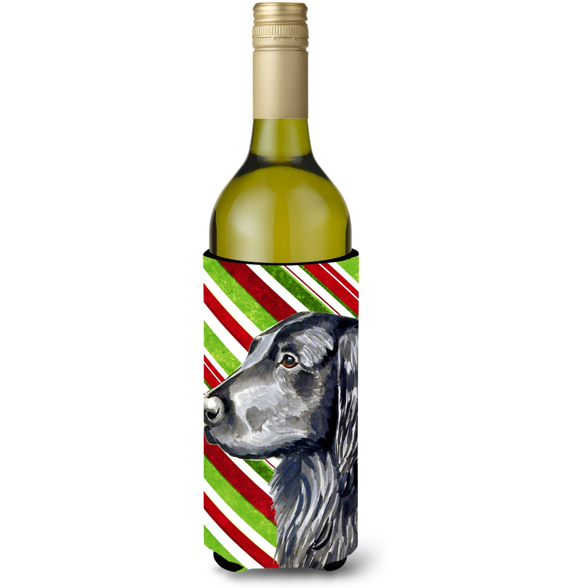 Flat Coated Retriever Candy Cane Holiday Christmas Wine Bottle Beverage Insulator Beverage Insulator Hugger