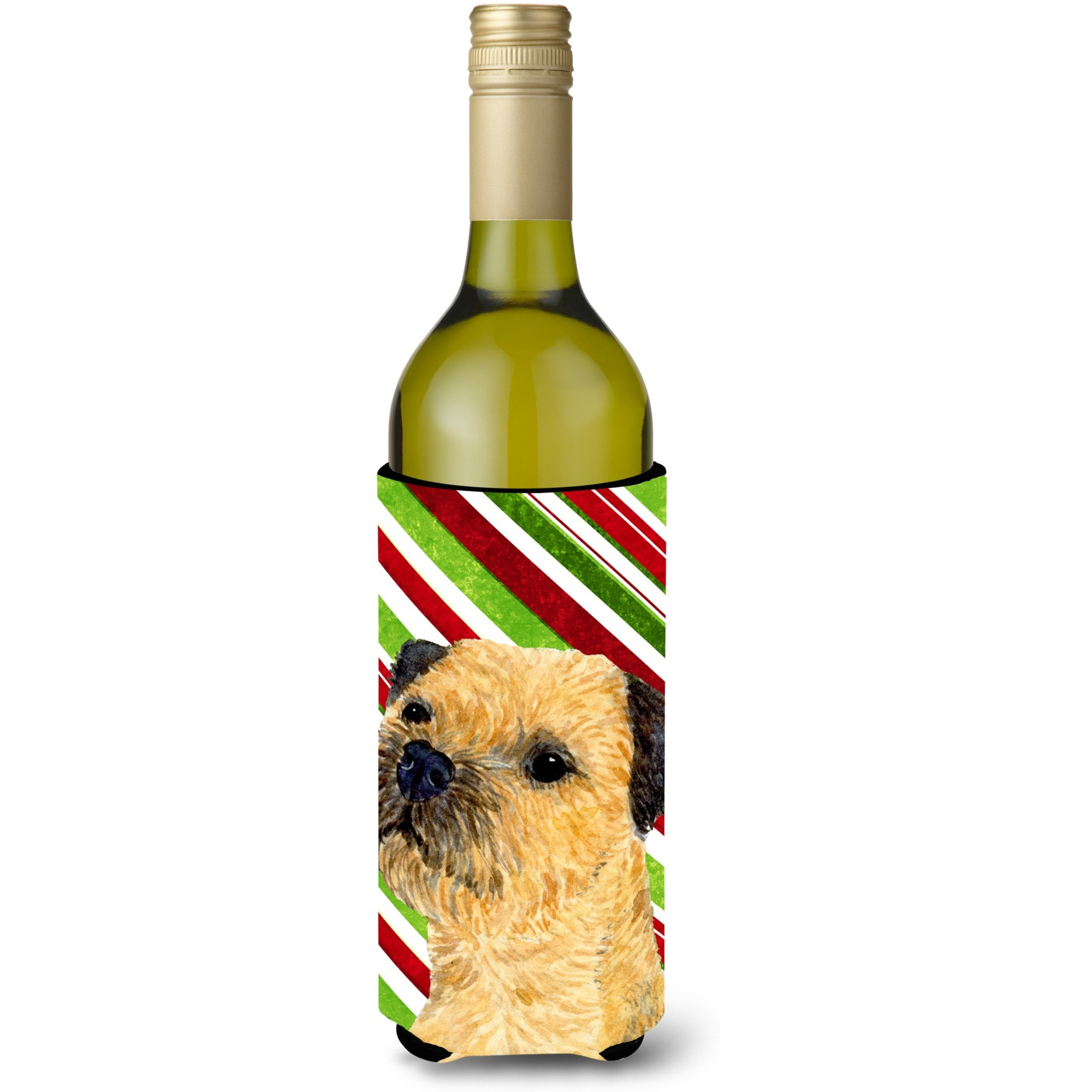 Border Terrier Candy Cane Holiday Christmas Wine Bottle Beverage Insulator Beverage Insulator Hugger