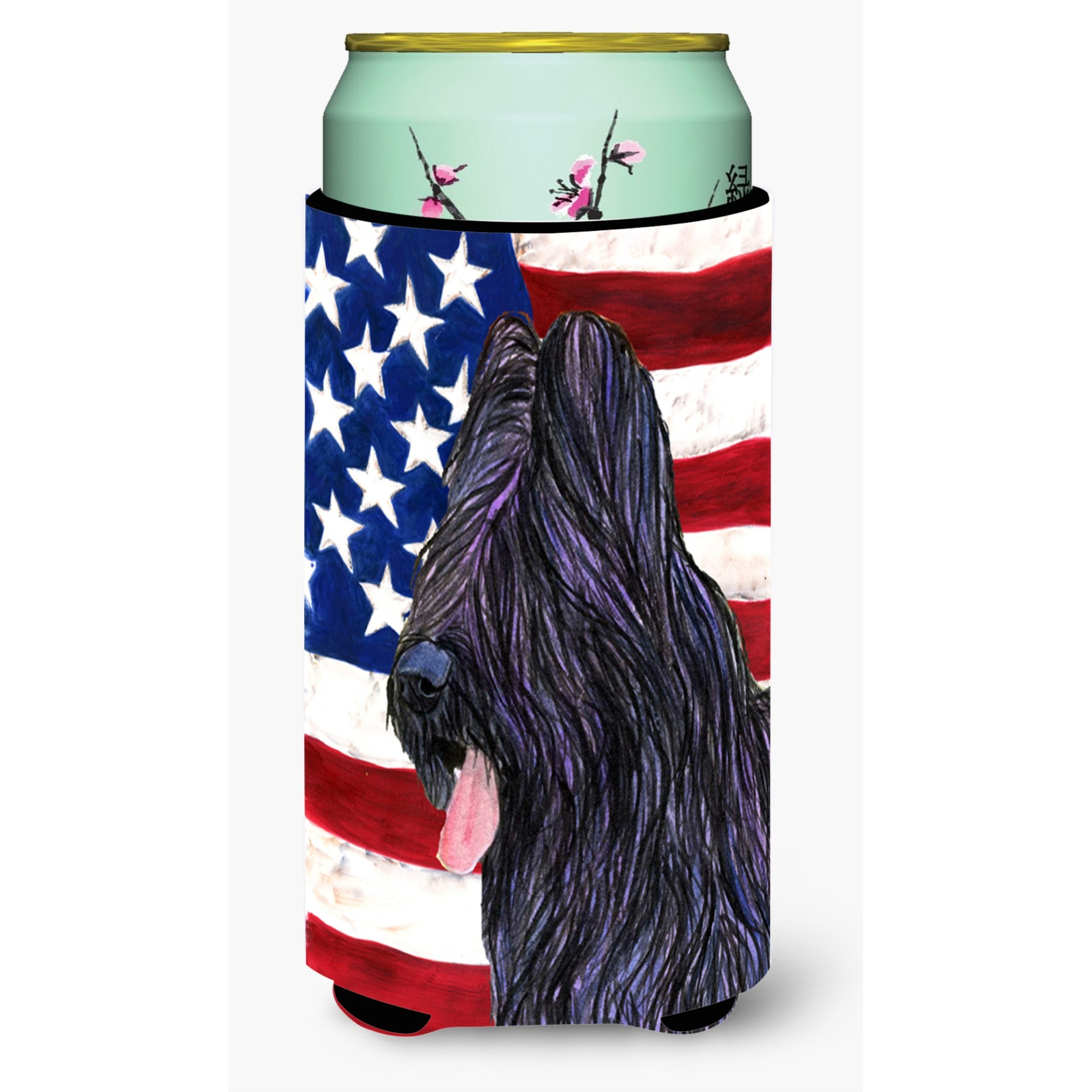 USA American Flag with Briard  Tall Boy Beverage Insulator Beverage Insulator Hugger