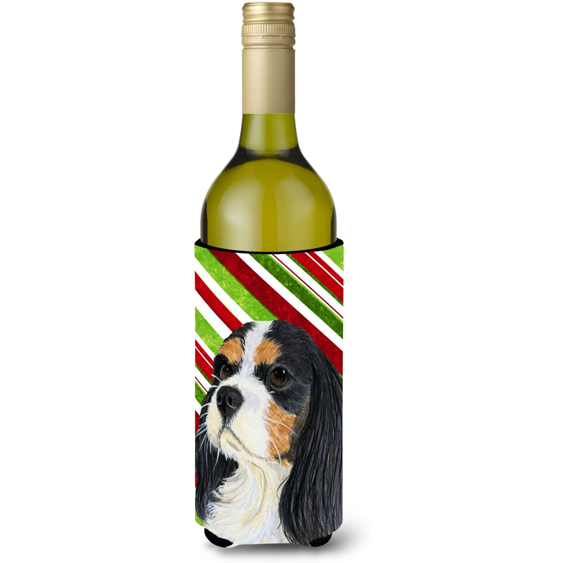Cavalier Spaniel Candy Cane Holiday Christmas Wine Bottle Beverage Insulator Beverage Insulator Hugger