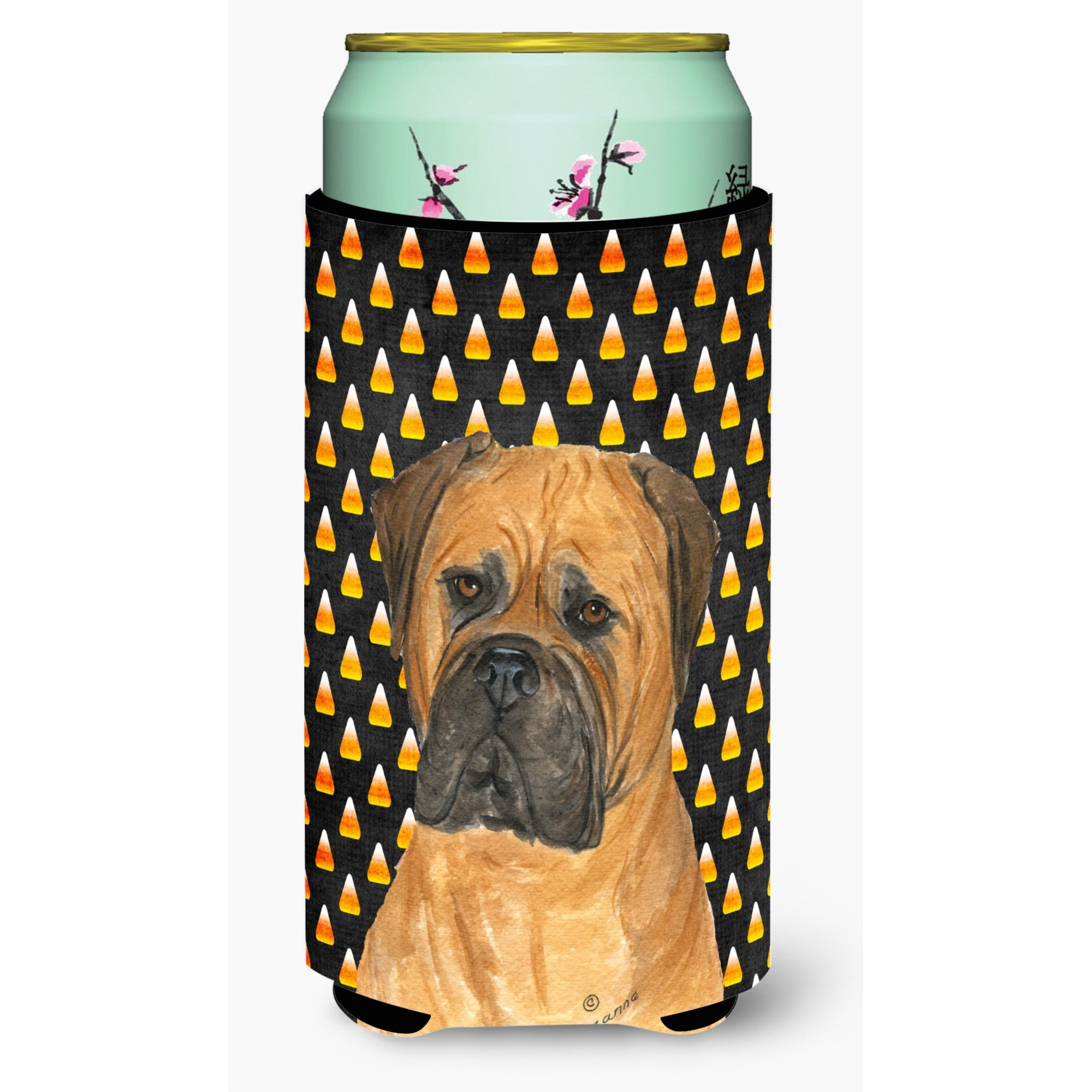 Bullmastiff Candy Corn Halloween Portrait  Tall Boy Beverage Insulator Beverage Insulator Hugger