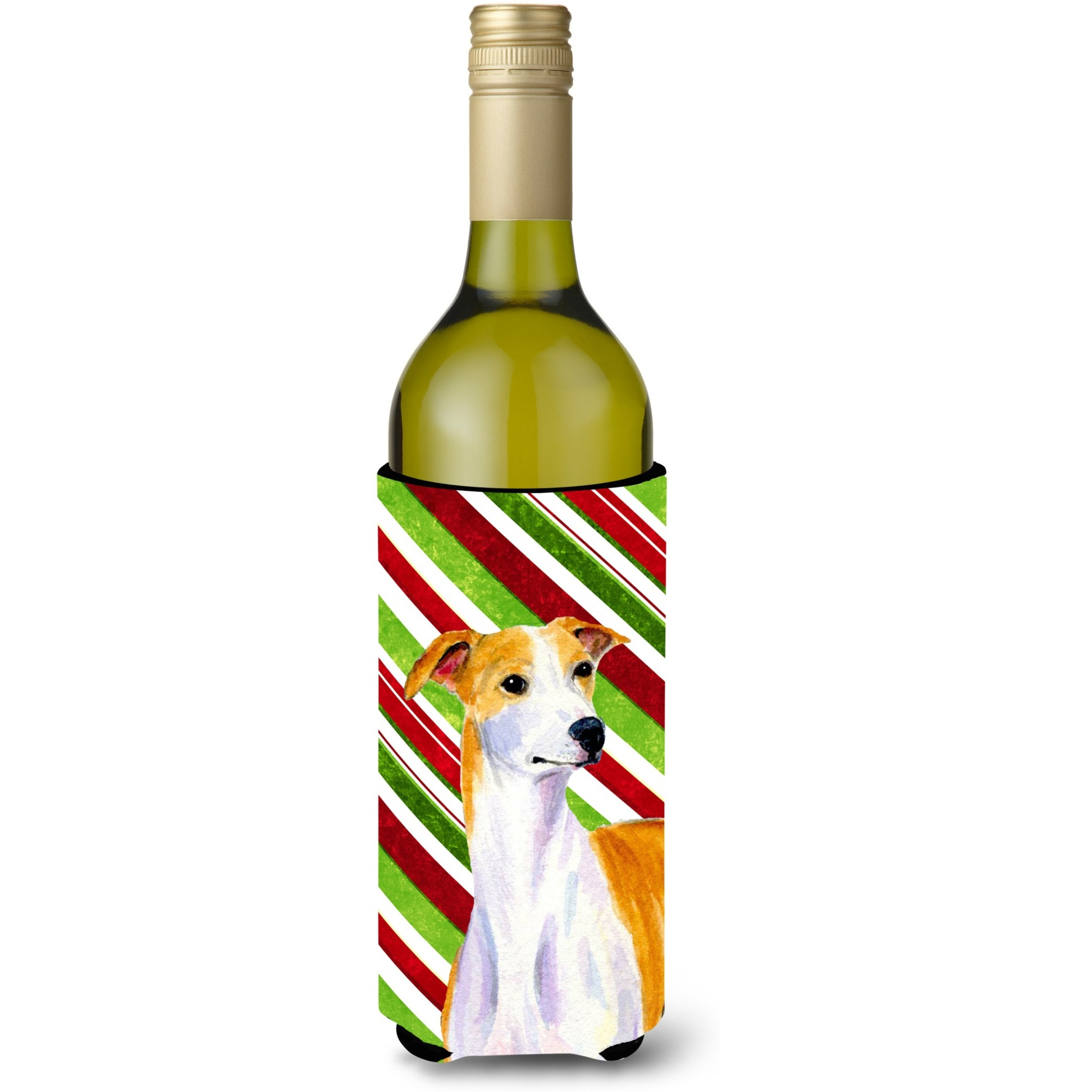 Whippet Candy Cane Holiday Christmas Wine Bottle Beverage Insulator Beverage Insulator Hugger