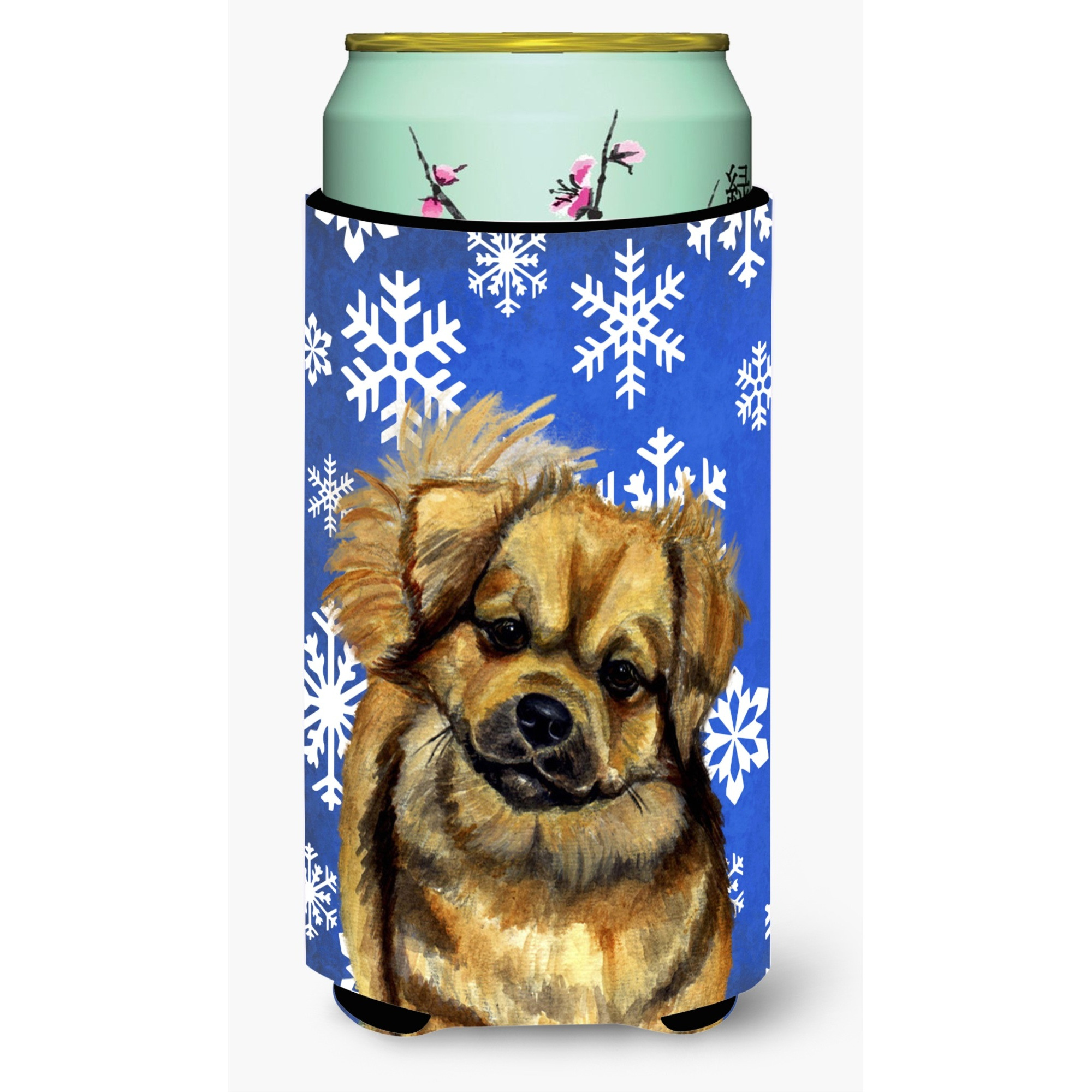 Tibetan Spaniel Winter Snowflakes Holiday  Tall Boy Beverage Insulator Beverage Insulator Hugger