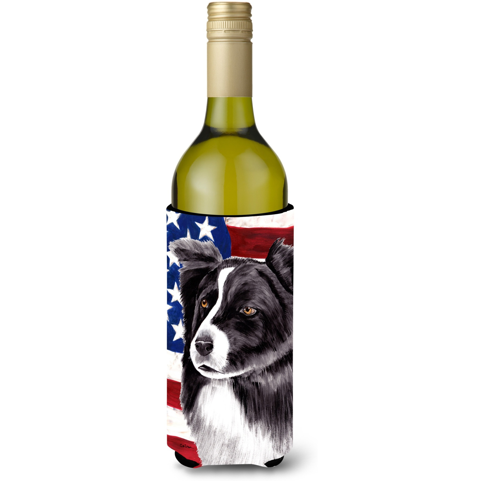 USA American Flag with Border Collie Wine Bottle Beverage Insulator Beverage Insulator Hugger